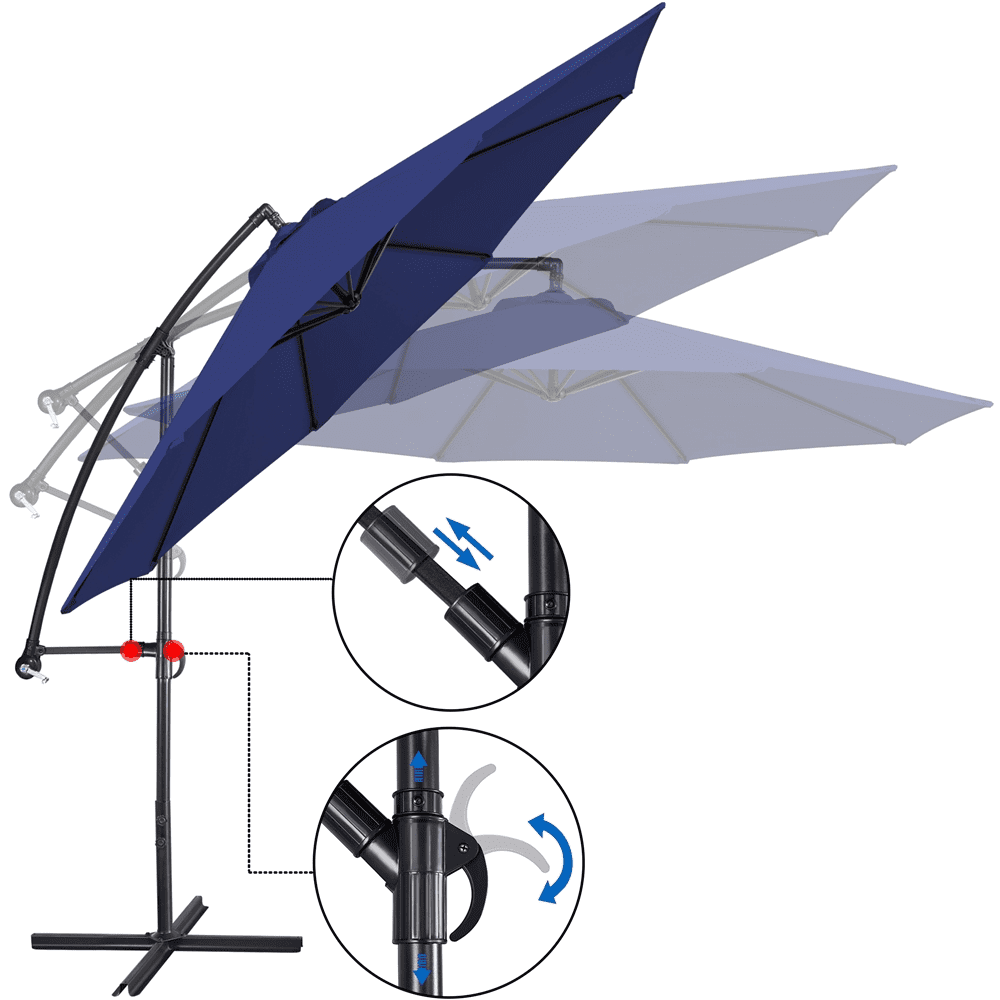 Renwick 10 Ft Patio Offset Umbrella with Crank and Base Stand, Navy Blue