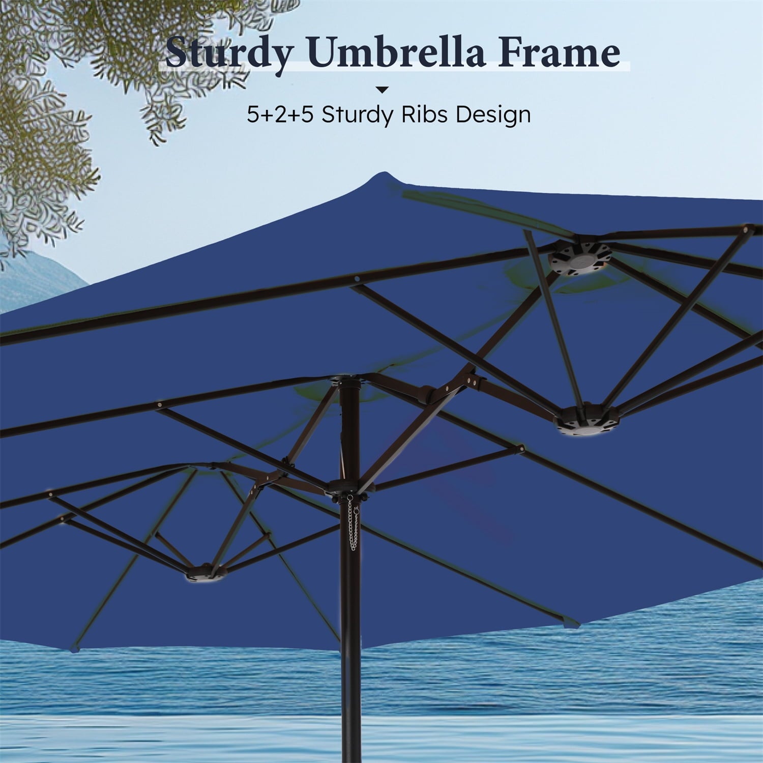 Summit Living 15 ft Large Patio Umbrella with Base (Included) Double-Sided Rectangular Outdoor Deck Umbrella for Outside - Haze Blue