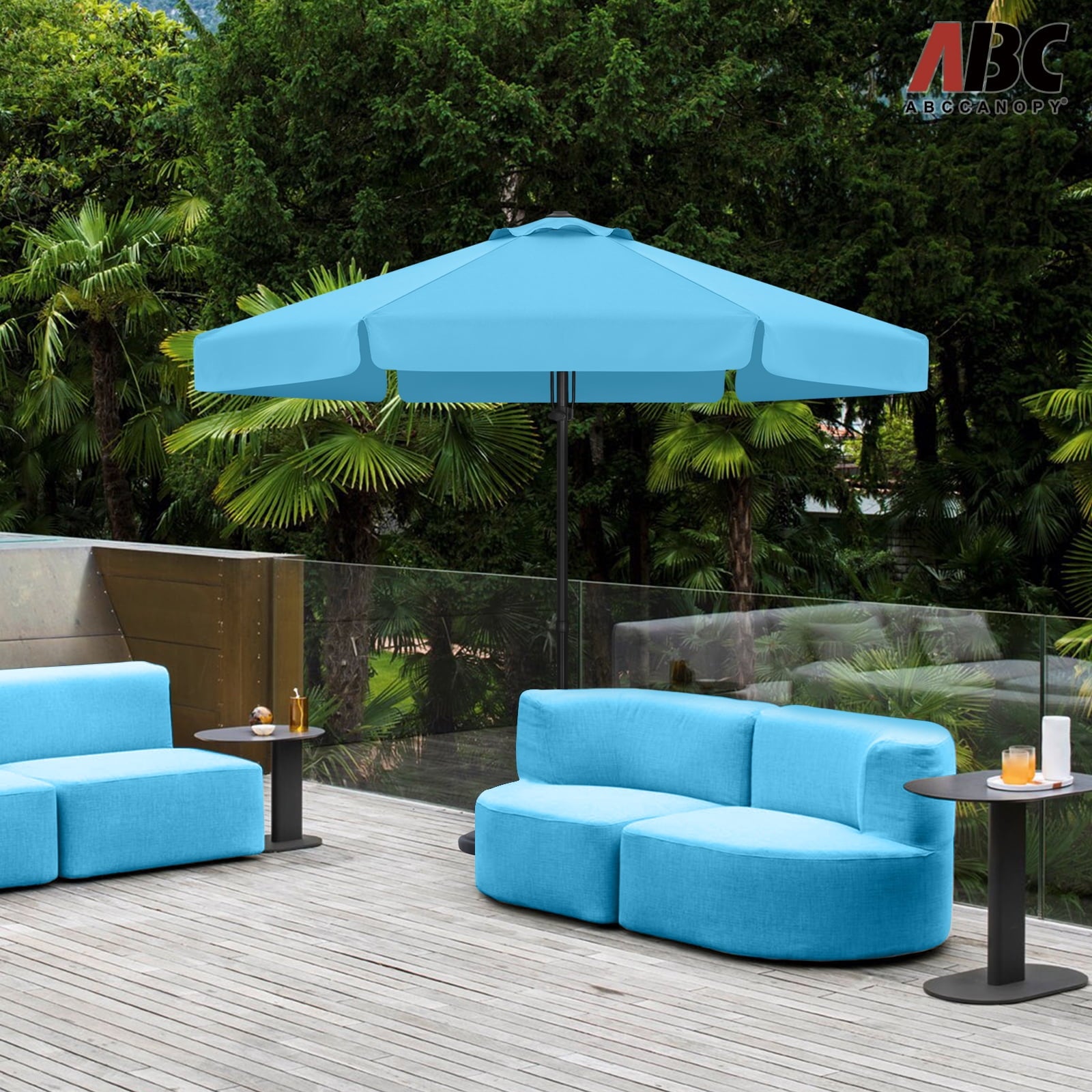 ABCCANOPY 7.5ft Outdoor Market Hand Push Patio Umbrella With Hanging Edge,12+Colors, Turquoise