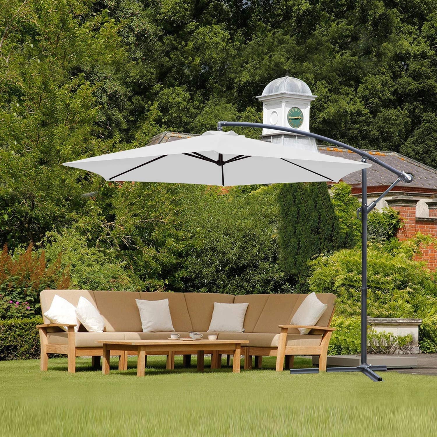 Devoko 10ft Patio Offset Umbrella Outdoor Hanging Umbrellas, White