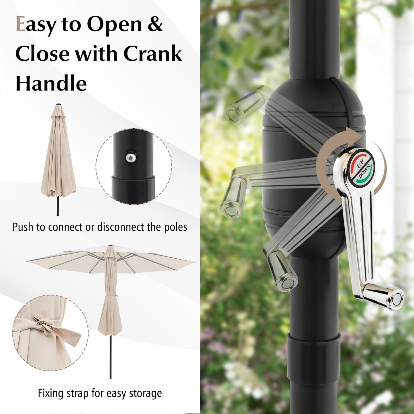 Costway Outdoor Heavy Duty Market Umbrella with Tilt Mechanism Crank Handle 8 Sturdy Ribs