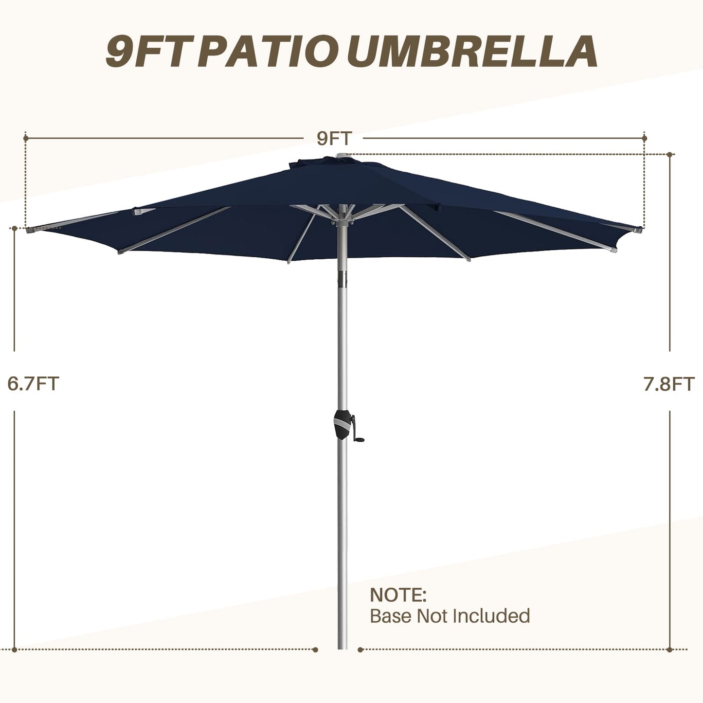 Patio Umbrella, 9 FT Outdoor Umbrellas Waterproof for Pool Table Deck Porch Yard Garden, Market Umbrella with 8 Sturdy Ribs, Push Button Tilt and Crank