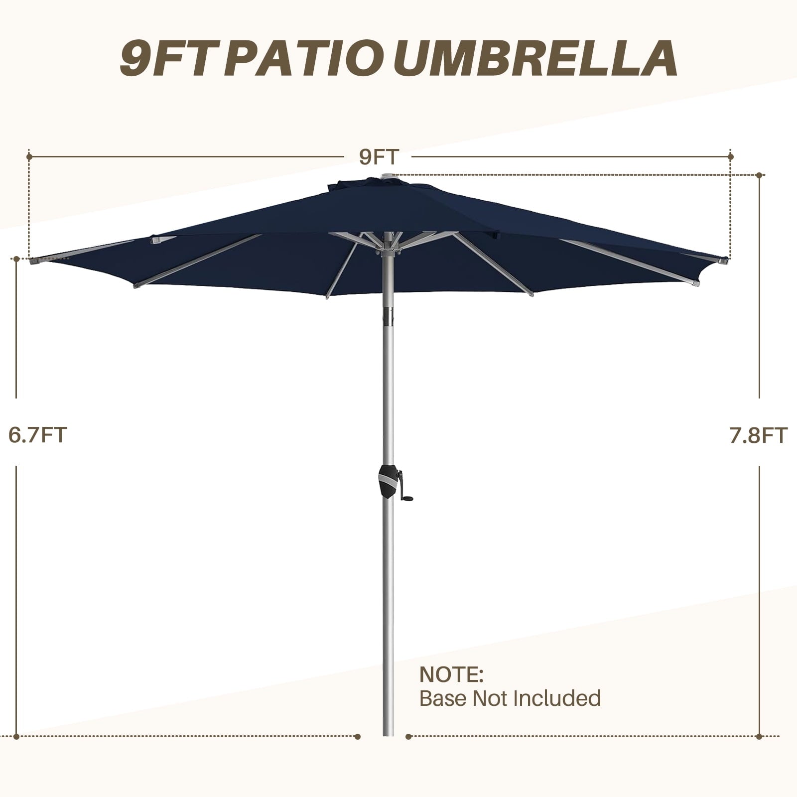 Patio Umbrella, 9 FT Outdoor Umbrellas Waterproof for Pool Table Deck Porch Yard Garden, Market Umbrella with 8 Sturdy Ribs, Push Button Tilt and Crank