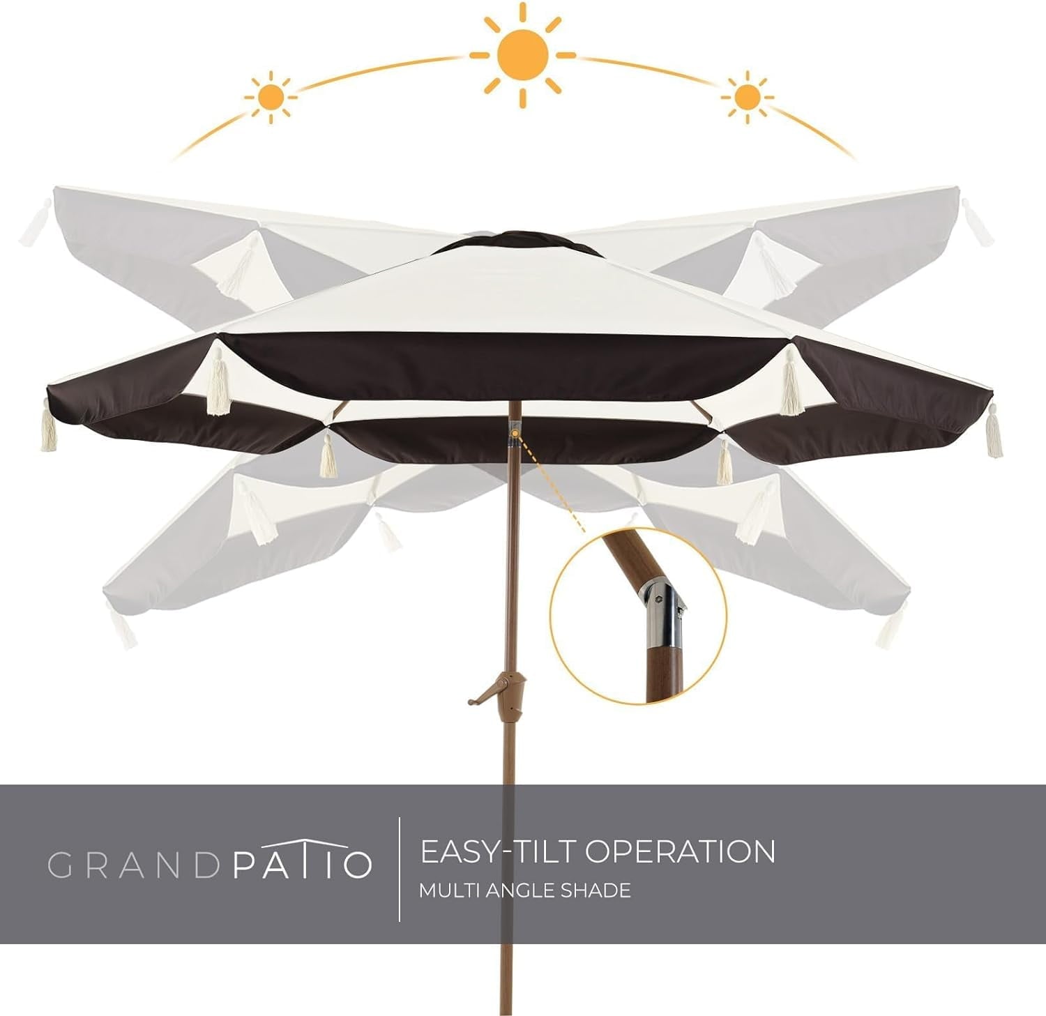 Grand Patio Ourdoor 9 ft Patio Umbrella with Fringe Tessels Market Umbrella & Push Button Tilt & Crank