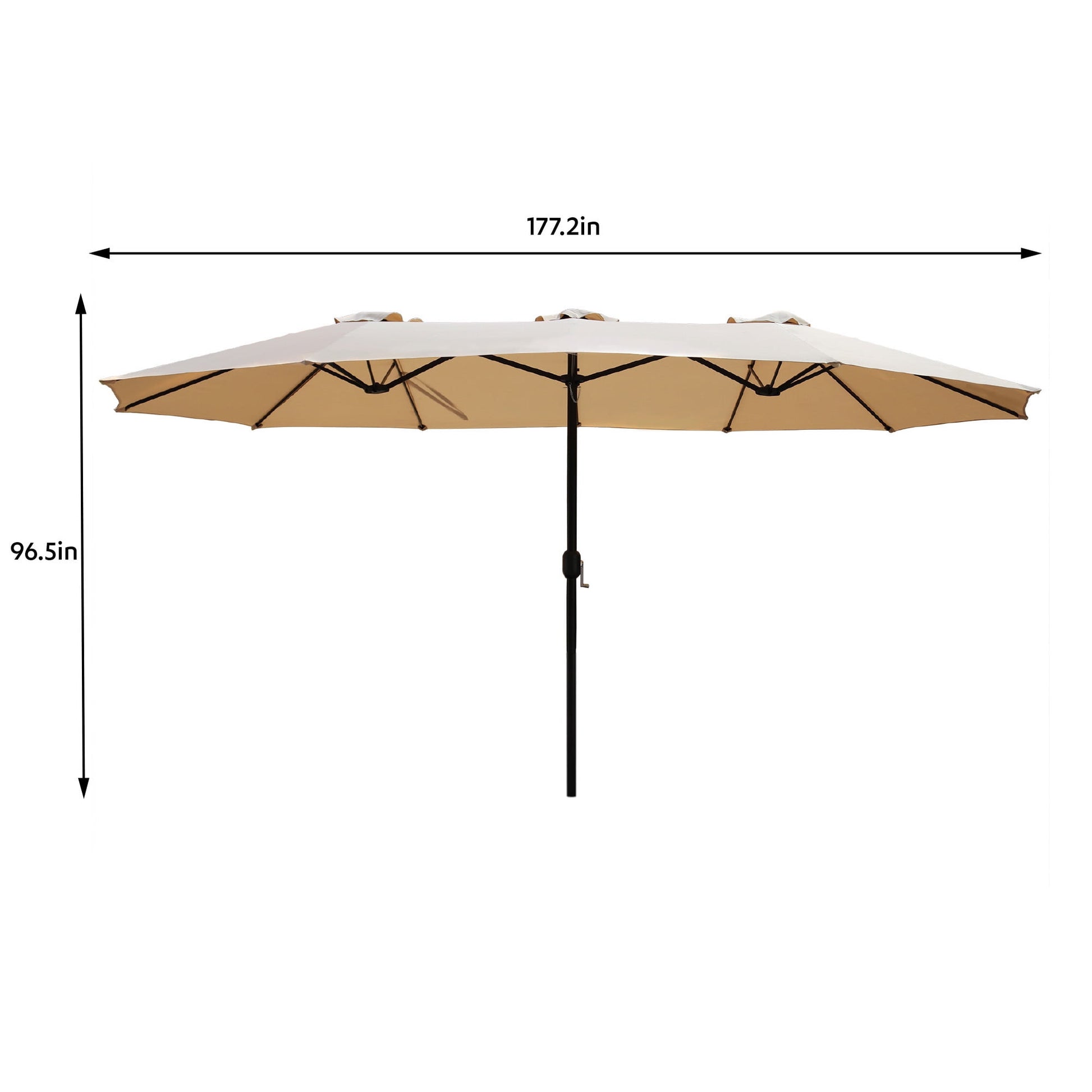 Abble 15x9 ft. Large Double Sided Rectangular Patio Market Umbrella with Crank Lift - Heavy Duty Steel Sun Shade for Pool, Deck, Backyard, Tan
