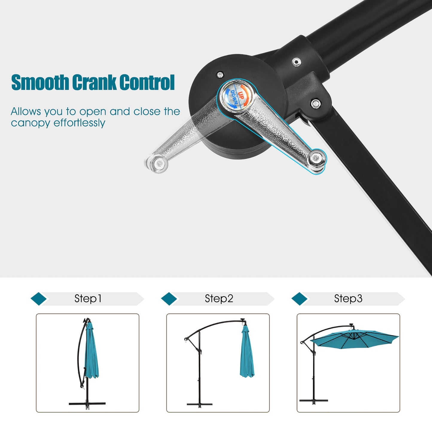 Costway 10 Ft Patio Solar LED Offset Umbrella 40 Lights Crank Base Turquoise