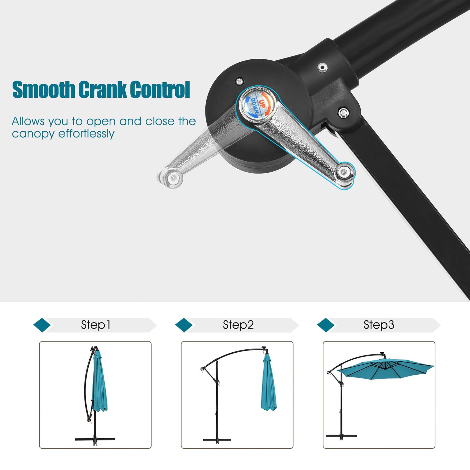 Costway 10 Ft Patio Solar LED Offset Umbrella 40 Lights Crank Base Turquoise