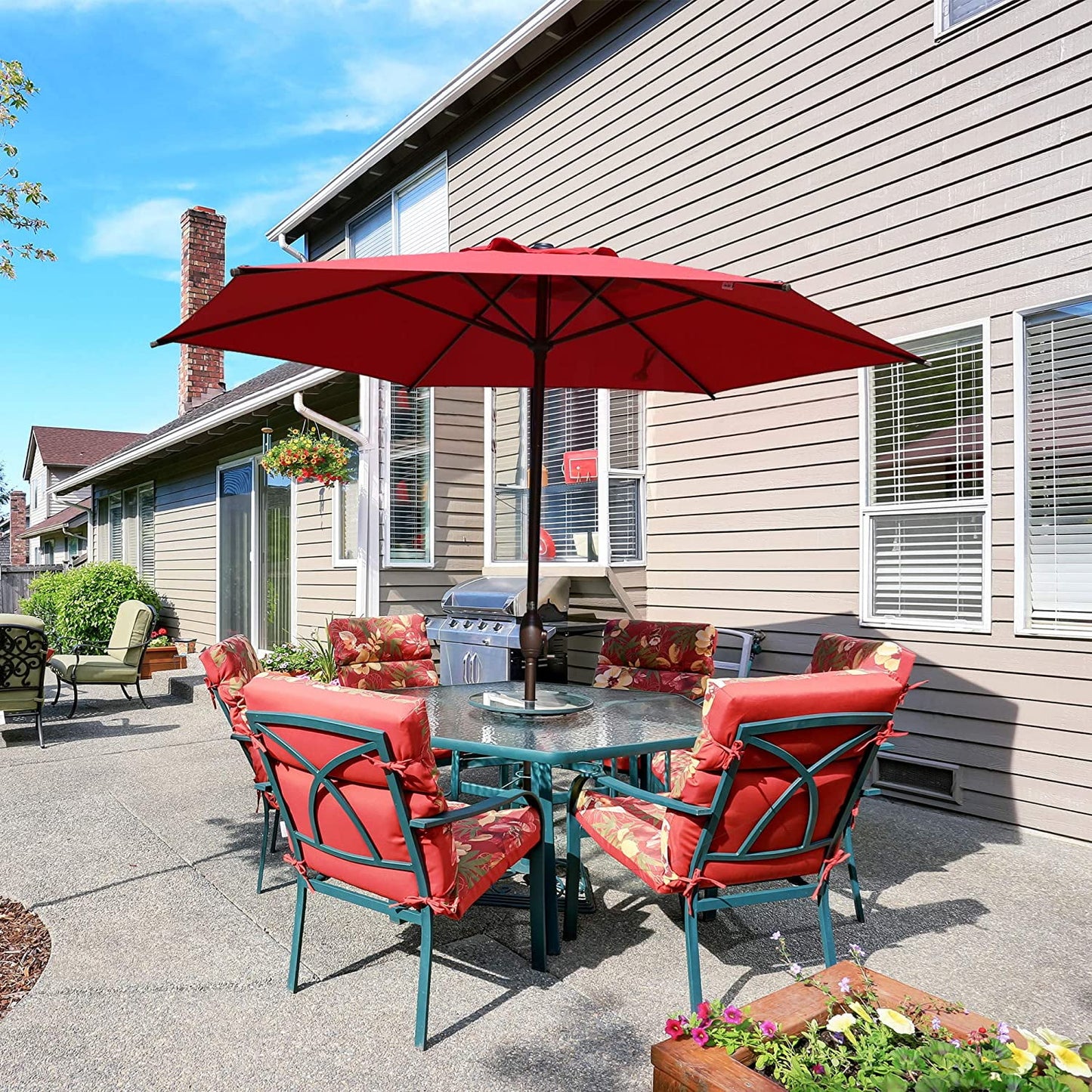Abba Patio 7.5ft Oslo Outdoor Umbrella w/ Push Button Tilt & Crank, 6 Ribs, Dark Red