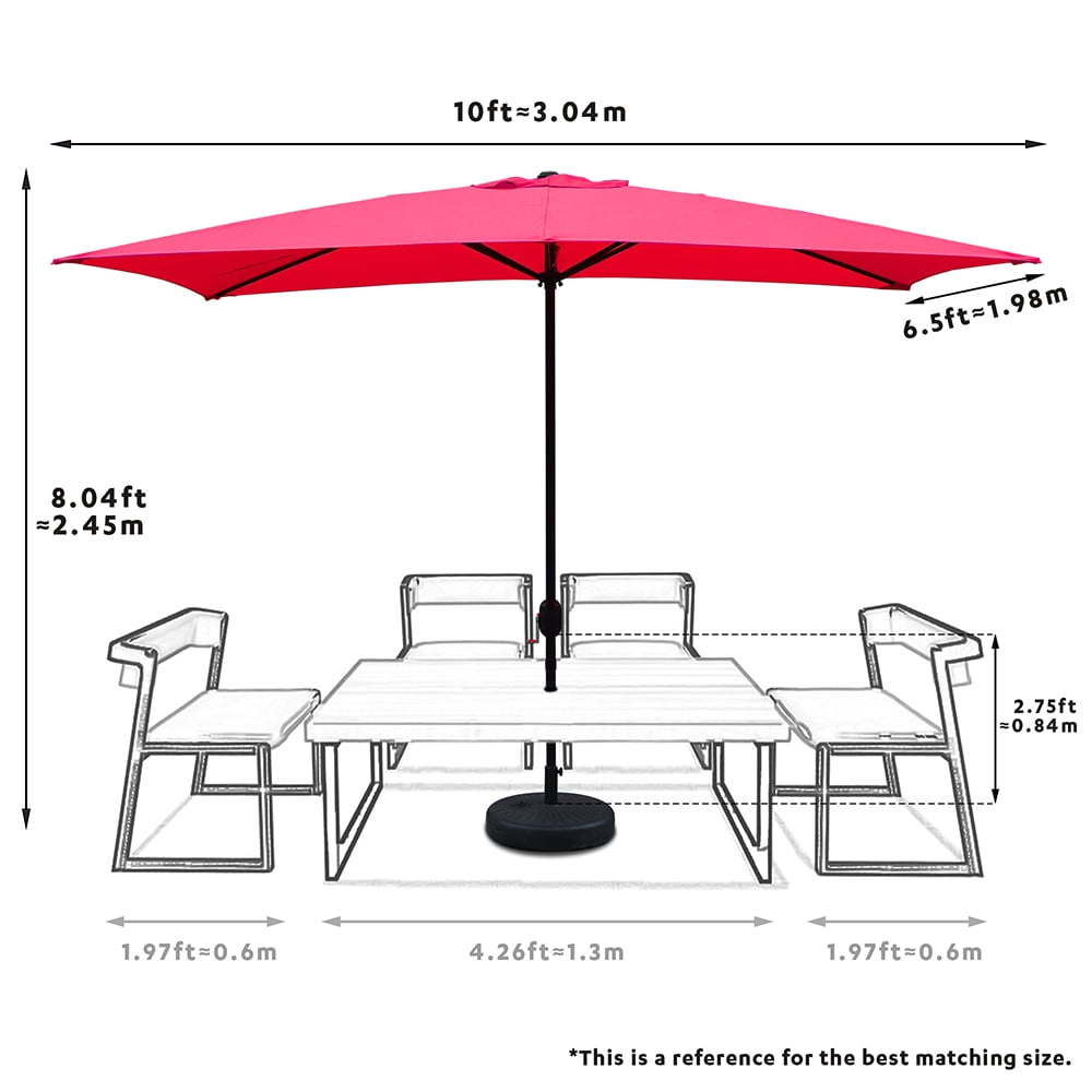 Abble 10x6.5ft Rectangular Patio Umbrella with Crank Handle, Outdoor Market Umbrella with 6 Sturdy Umbrella Ribs, Waterproof, Red