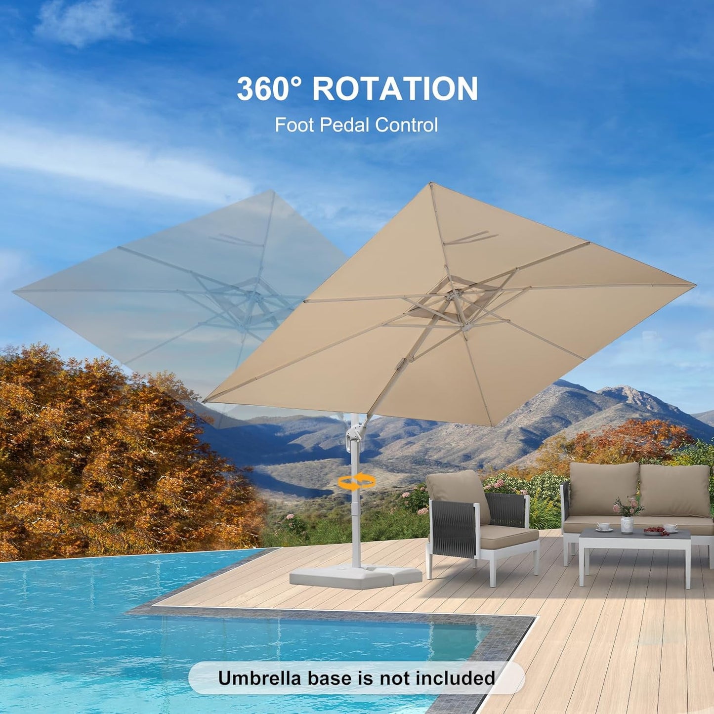 PURPLE LEAF 9 × 11.5 FT Patio Umbrella White Cantilever Offset Umbrella Rectangle Outdoor Umbrella with 360° Rotation for Garden Deck Pool, Beige