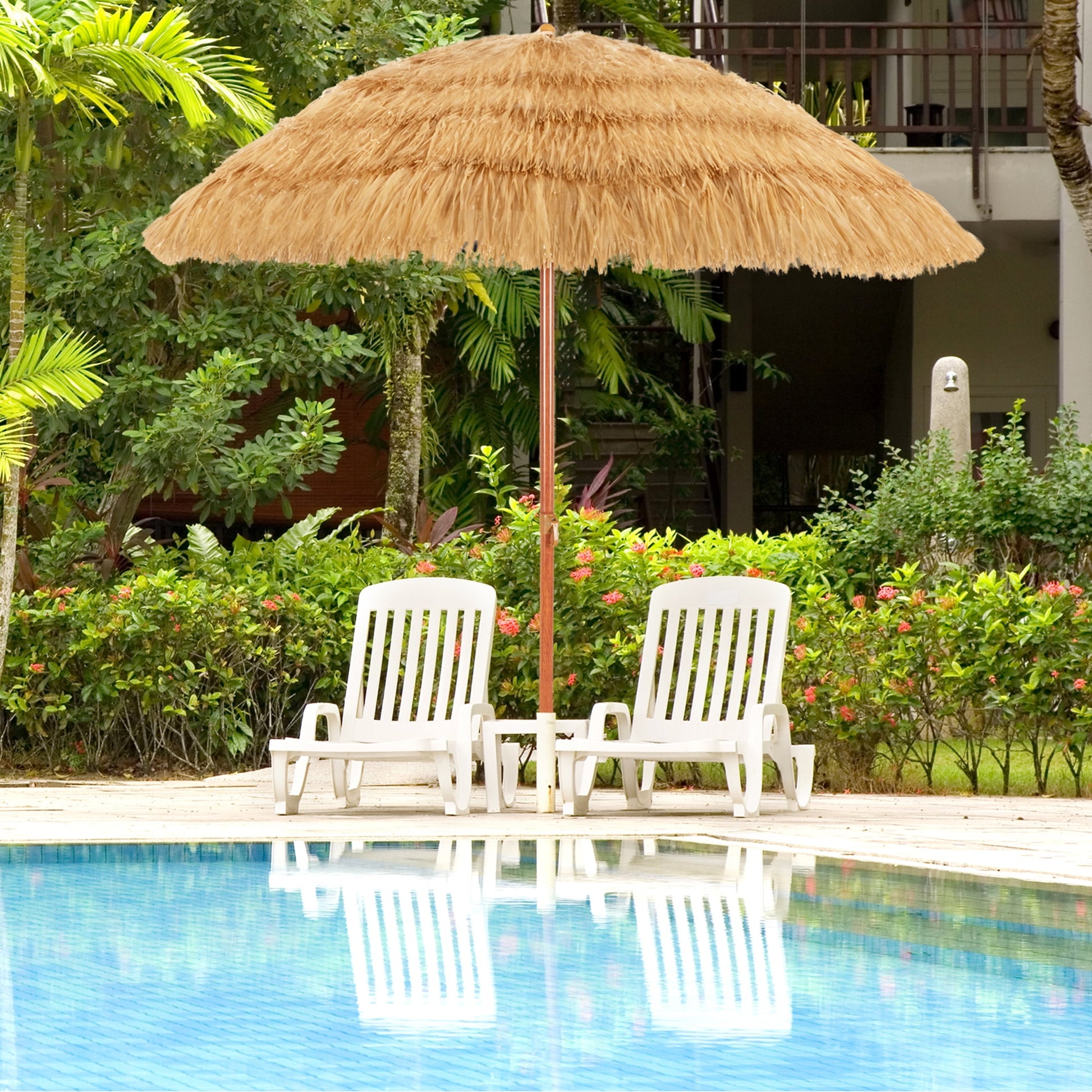 Gymax 6.5ft Thatch Tiki Beach Umbrella Outdoor Patio Umbrella w/ Adjustable Tilt