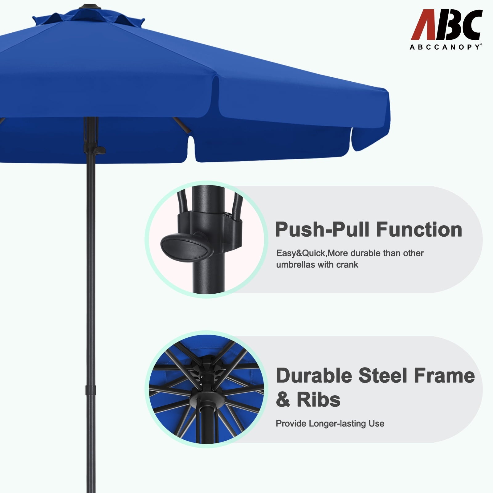 ABCCANOPY 9ft Outdoor Market Hand Push Patio Umbrella With Hanging Edge,12+Colors, Blue