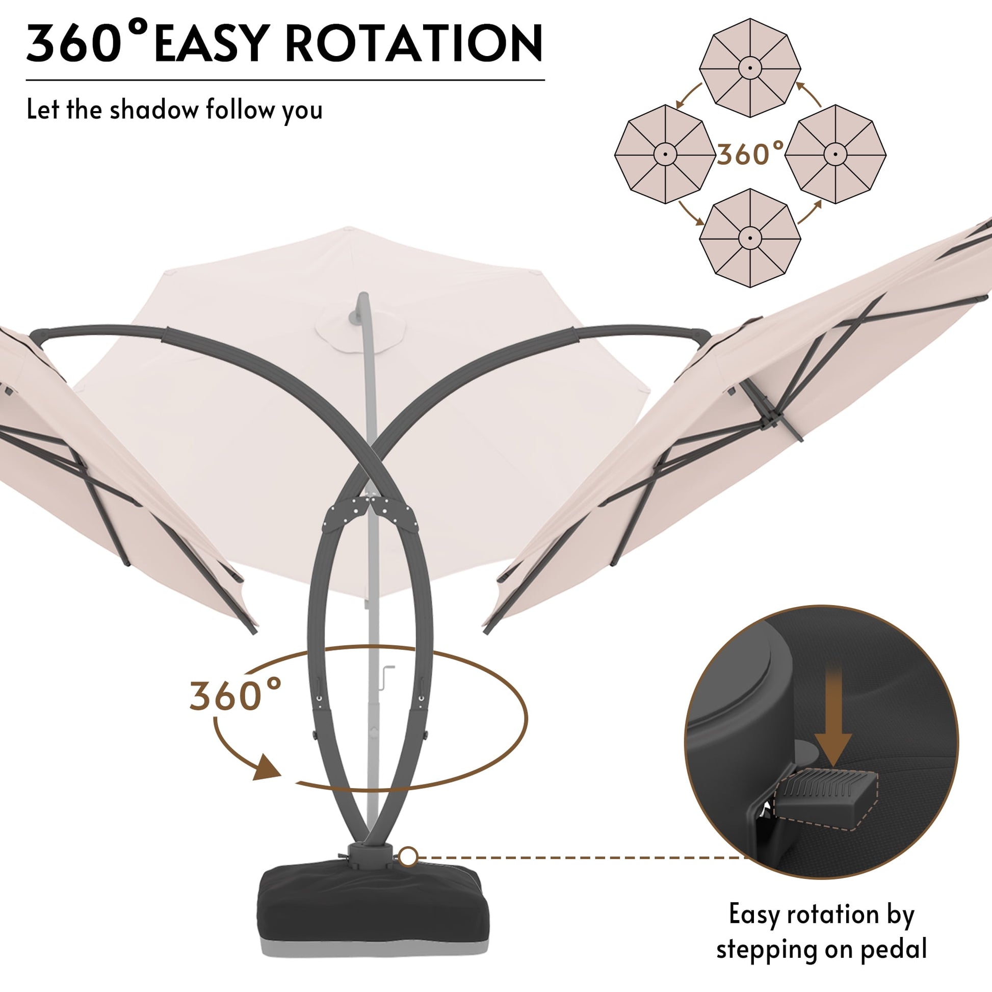 11FT Cantilever Patio Umbrella with Base Included, Large Cantilever umbrella with 360°Rotation, Heavy-Duty Offset Outdoor Umbrella for Patio,Pool,Garden and Backyard (Champagne)