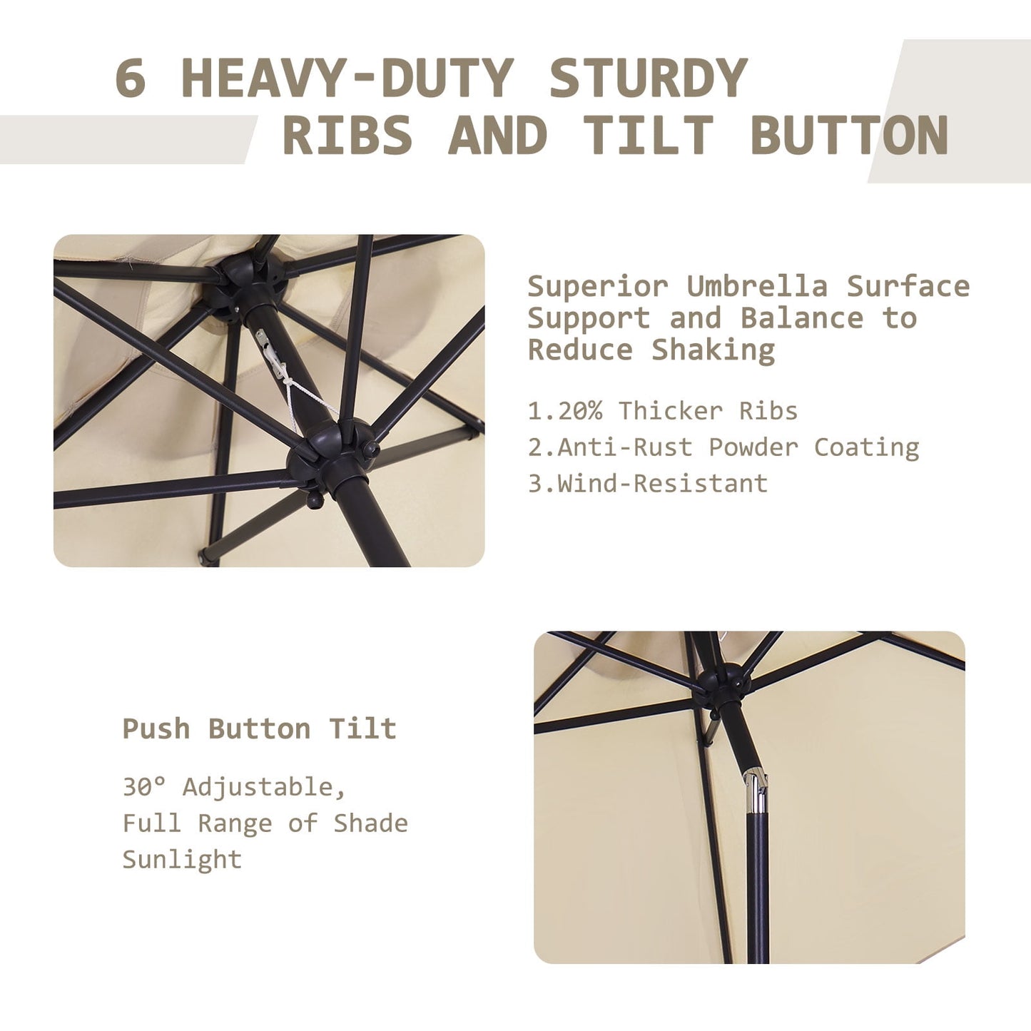 Autlaycil 7.5FT Patio Umbrellas with Push Button Tilt and Crank, Khaki