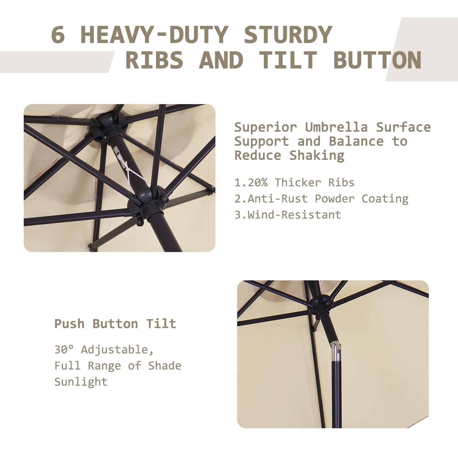 Autlaycil 7.5FT Patio Umbrellas with Push Button Tilt and Crank, Khaki