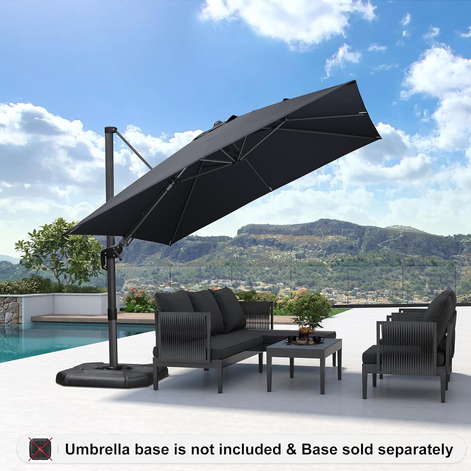 PURPLE LEAF 10x10 Ft Cantilever Umbrella Left-right Tilting Swivel Square Outdoor Patio Umbrella Large Offset Aluminum Umbrella with 360°Rotation Adjustable Pool Umbrella,Gray