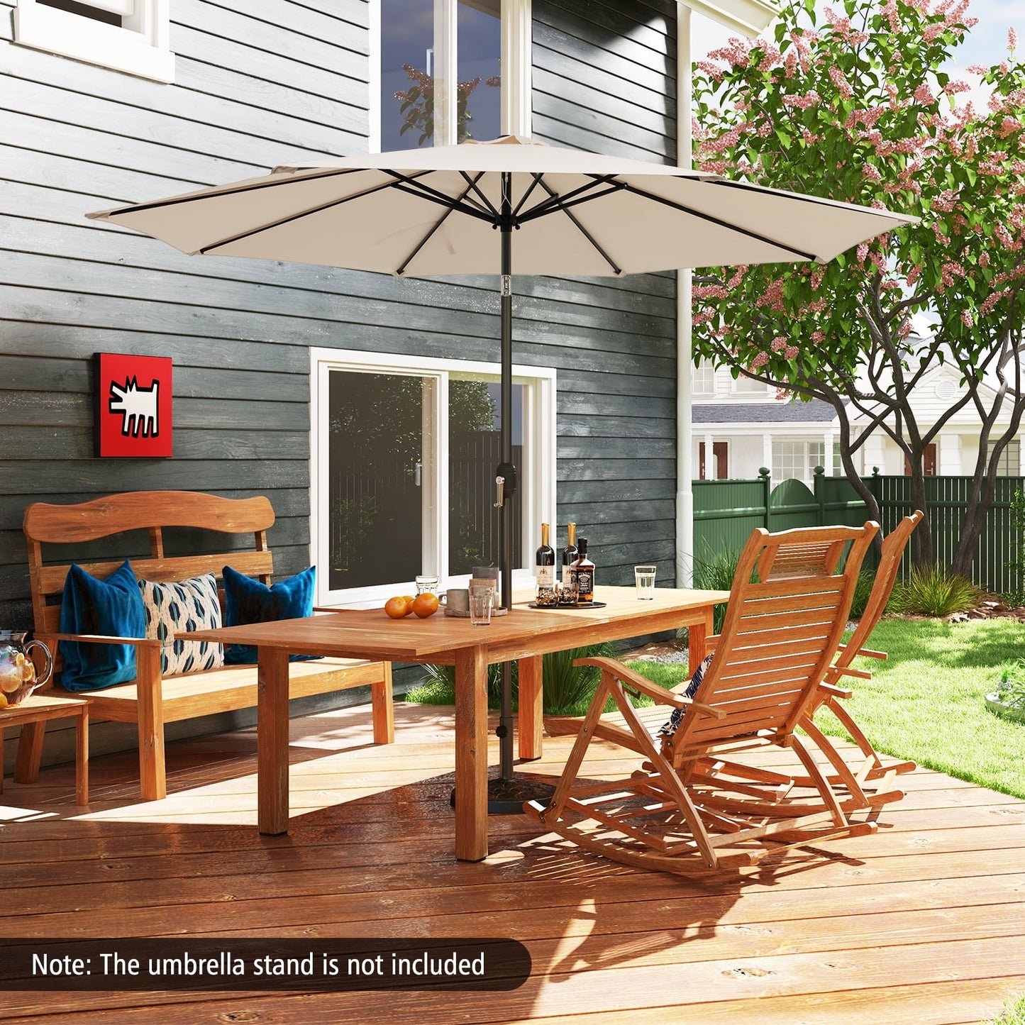 Costway Outdoor Heavy Duty Market Umbrella with Tilt Mechanism Crank Handle 8 Sturdy Ribs