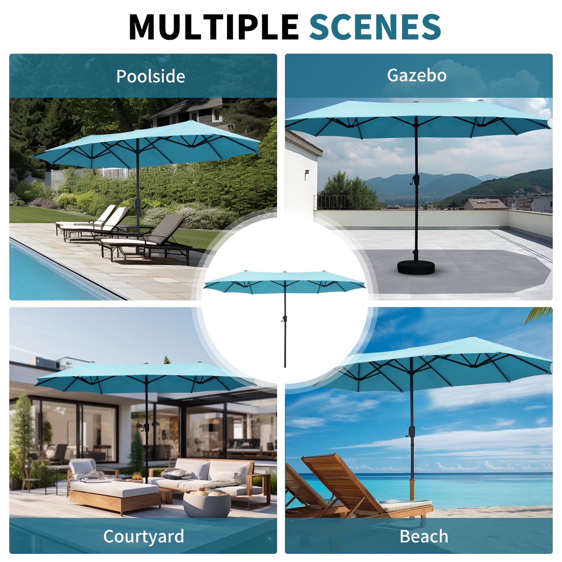 Ainfox 13ft Large Patio Umbrella, Outdoor Double-Sided Rectangle Market Heavy Duty Umbrellas without Base, Blue