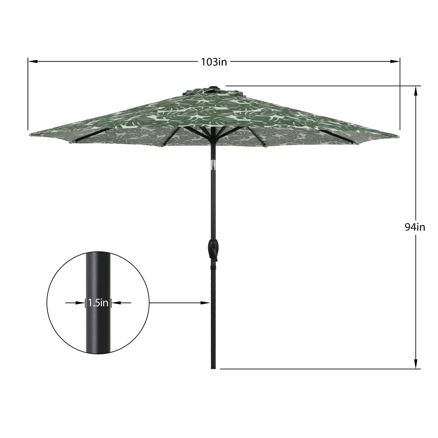 Mainstays 9' Monstera Palm Crank Lift and 3 Position Tilt Patio Umbrella