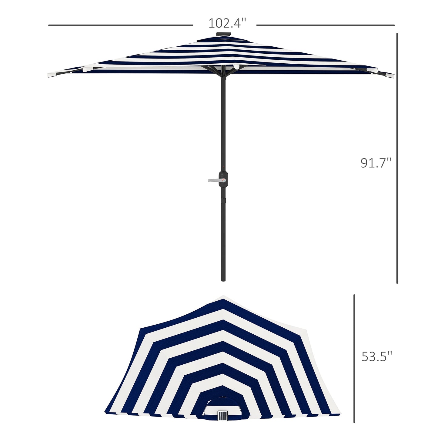 Outsunny Half Umbrella Outdoor Patio Umbrella, UPF 30+ Small Balcony Umbrella, Vented Tiltable Half Patio Umbrella with Crank 8 Ribs, Navy Blue