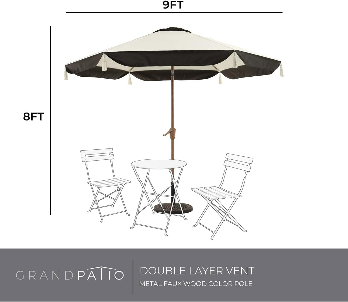 Grand Patio Ourdoor 9 ft Patio Umbrella with Fringe Tessels Market Umbrella & Push Button Tilt & Crank