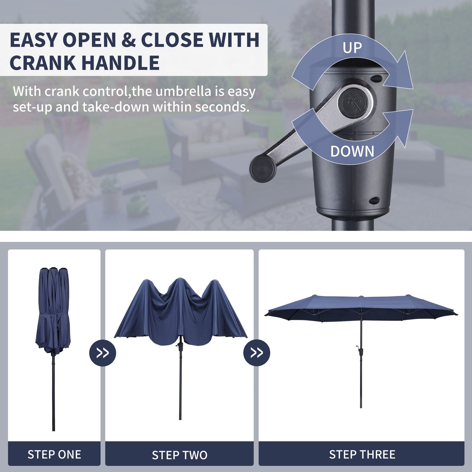 Autlaycil 13 FT Patio Umbrella with Sun Protection & Easy Crank for Deck Pool Patio, Navy Blue