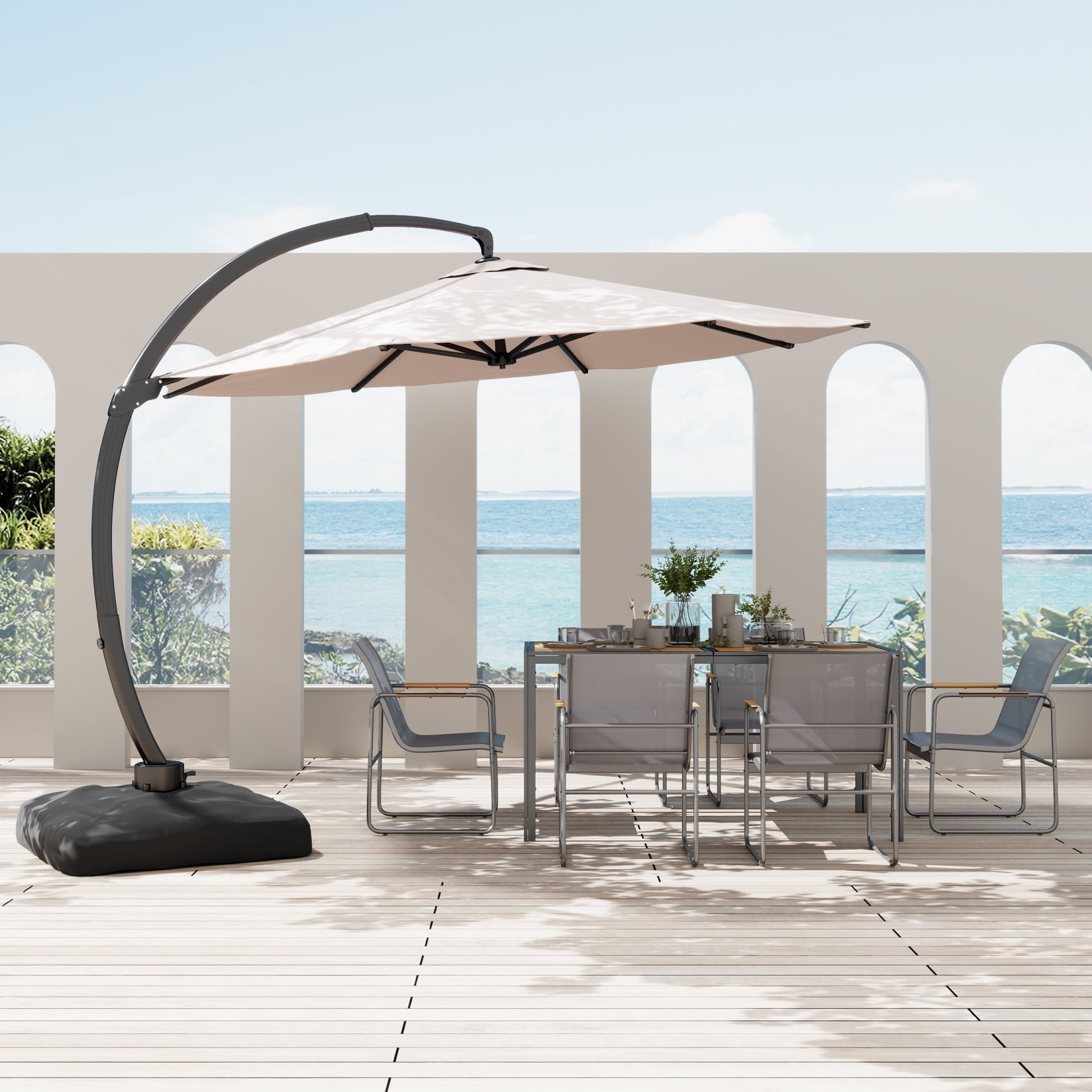 11FT Cantilever Patio Umbrella with Base Included, Large Cantilever umbrella with 360°Rotation, Heavy-Duty Offset Outdoor Umbrella for Patio,Pool,Garden and Backyard (Champagne)