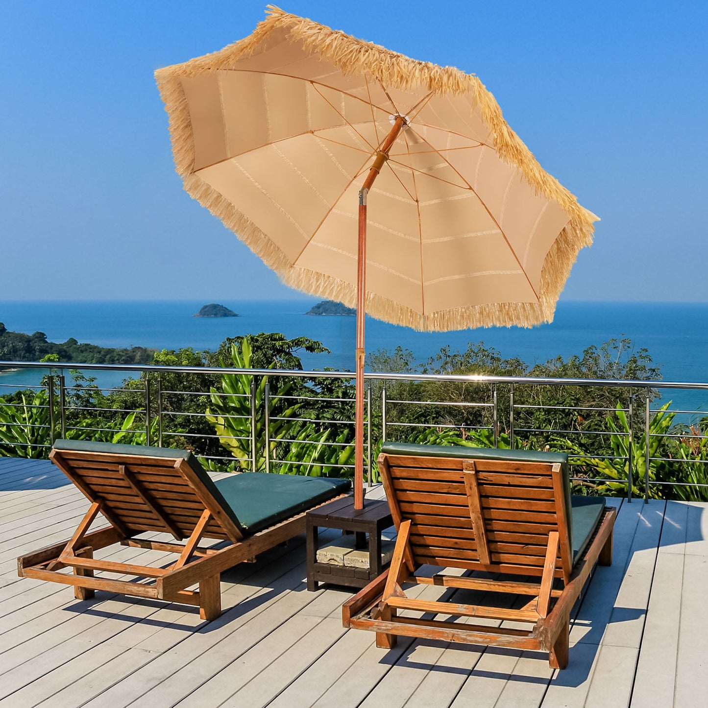 Gymax 6.5ft Thatch Tiki Beach Umbrella Outdoor Patio Umbrella w/ Adjustable Tilt