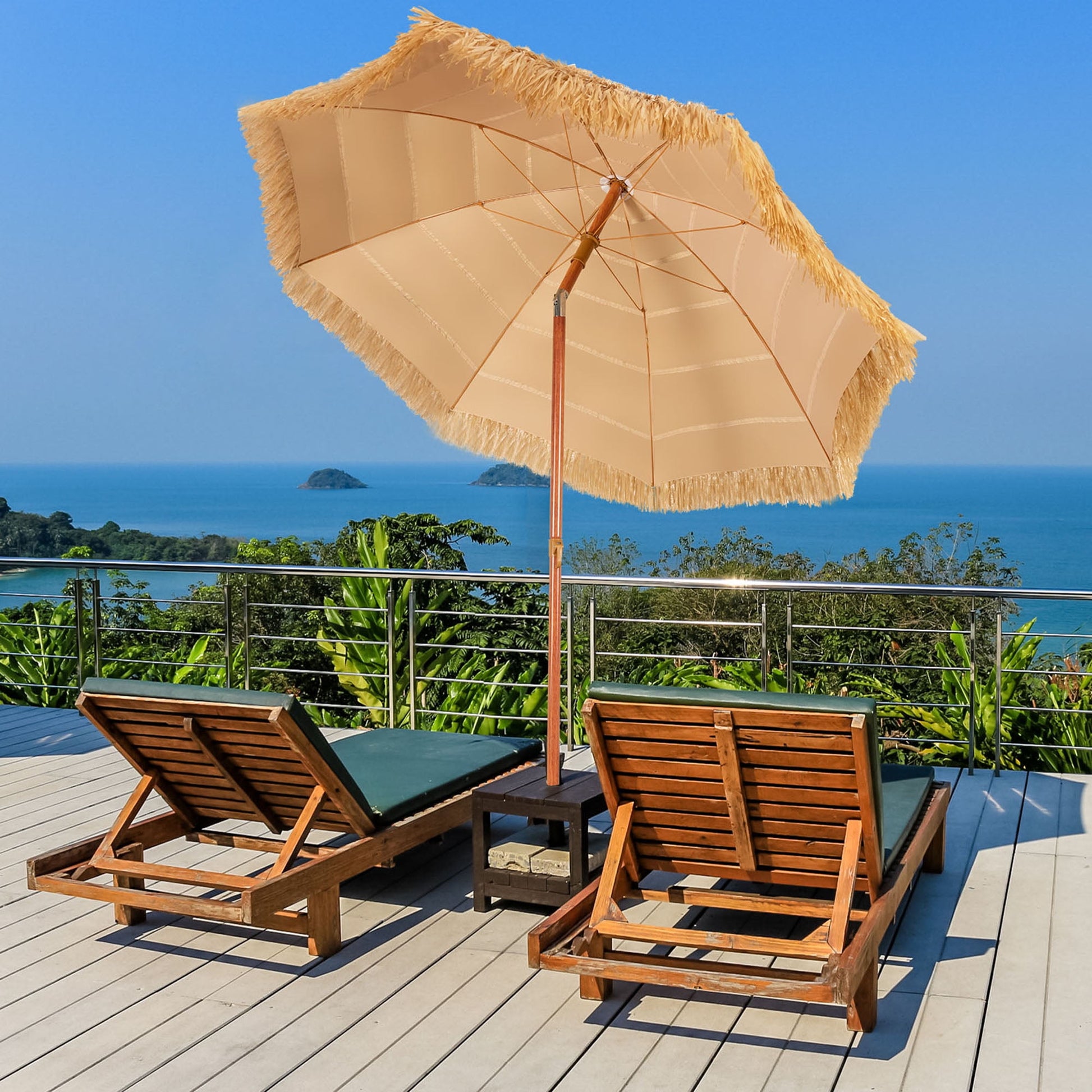 Gymax 6.5ft Thatch Tiki Beach Umbrella Outdoor Patio Umbrella w/ Adjustable Tilt
