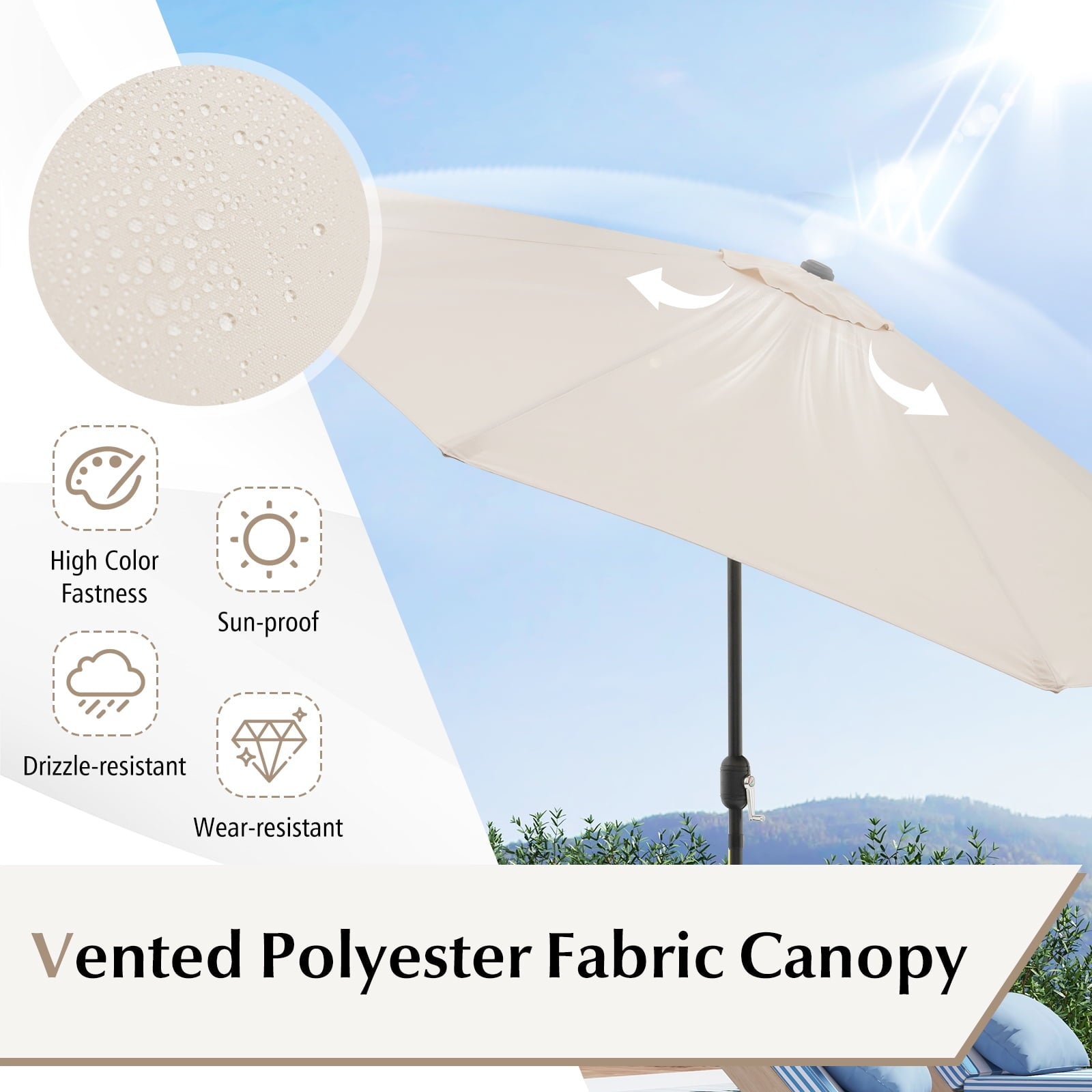 Costway Outdoor Heavy Duty Market Umbrella with Tilt Mechanism Crank Handle 8 Sturdy Ribs