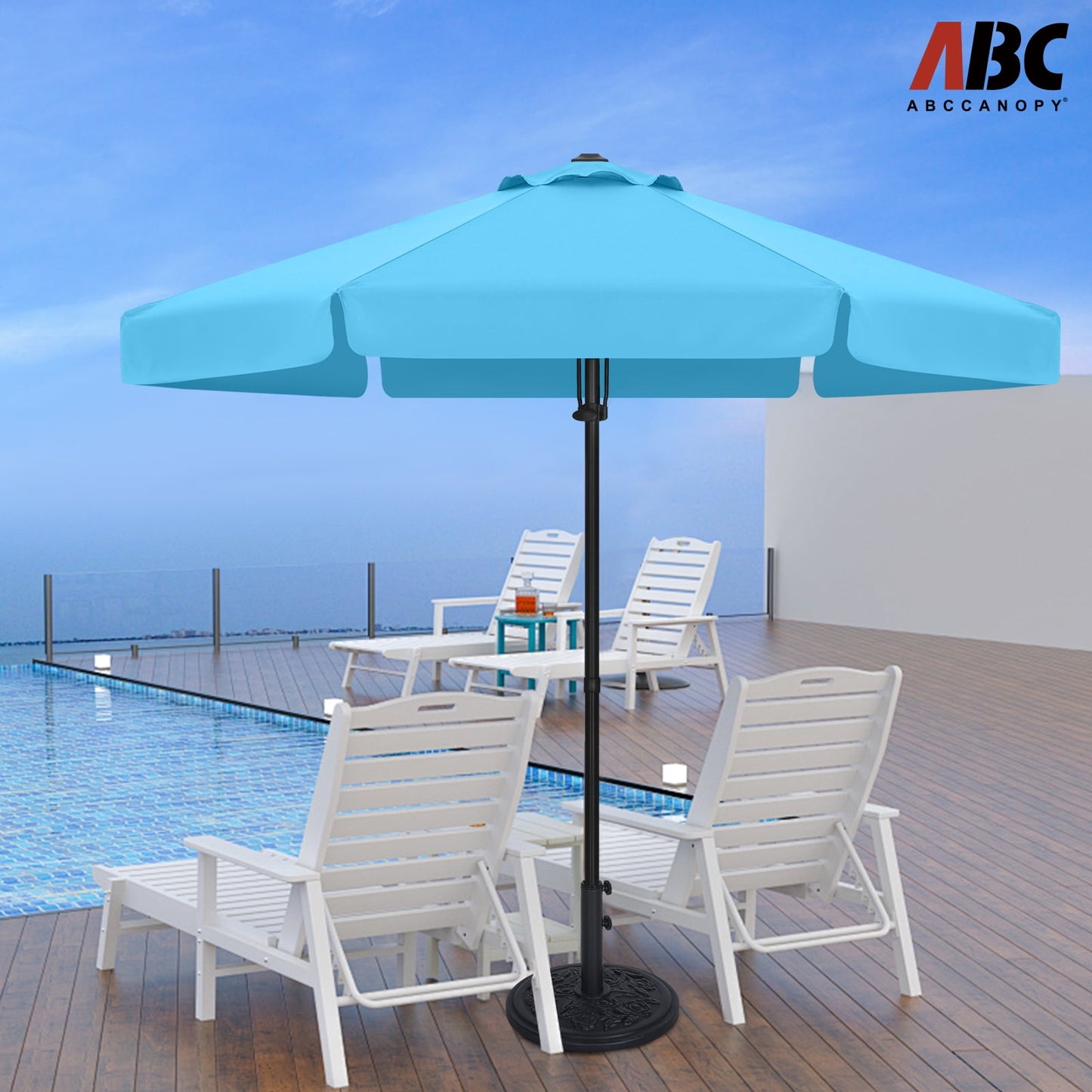 ABCCANOPY 7.5ft Outdoor Market Hand Push Patio Umbrella With Hanging Edge,12+Colors, Turquoise