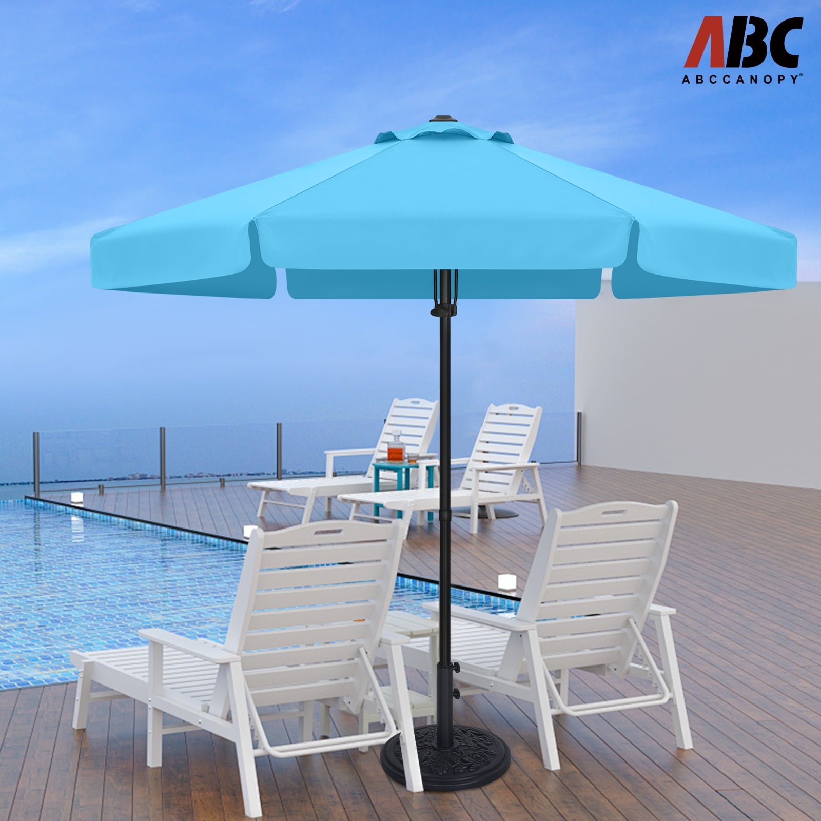 ABCCANOPY 7.5ft Outdoor Market Hand Push Patio Umbrella With Hanging Edge,12+Colors, Turquoise
