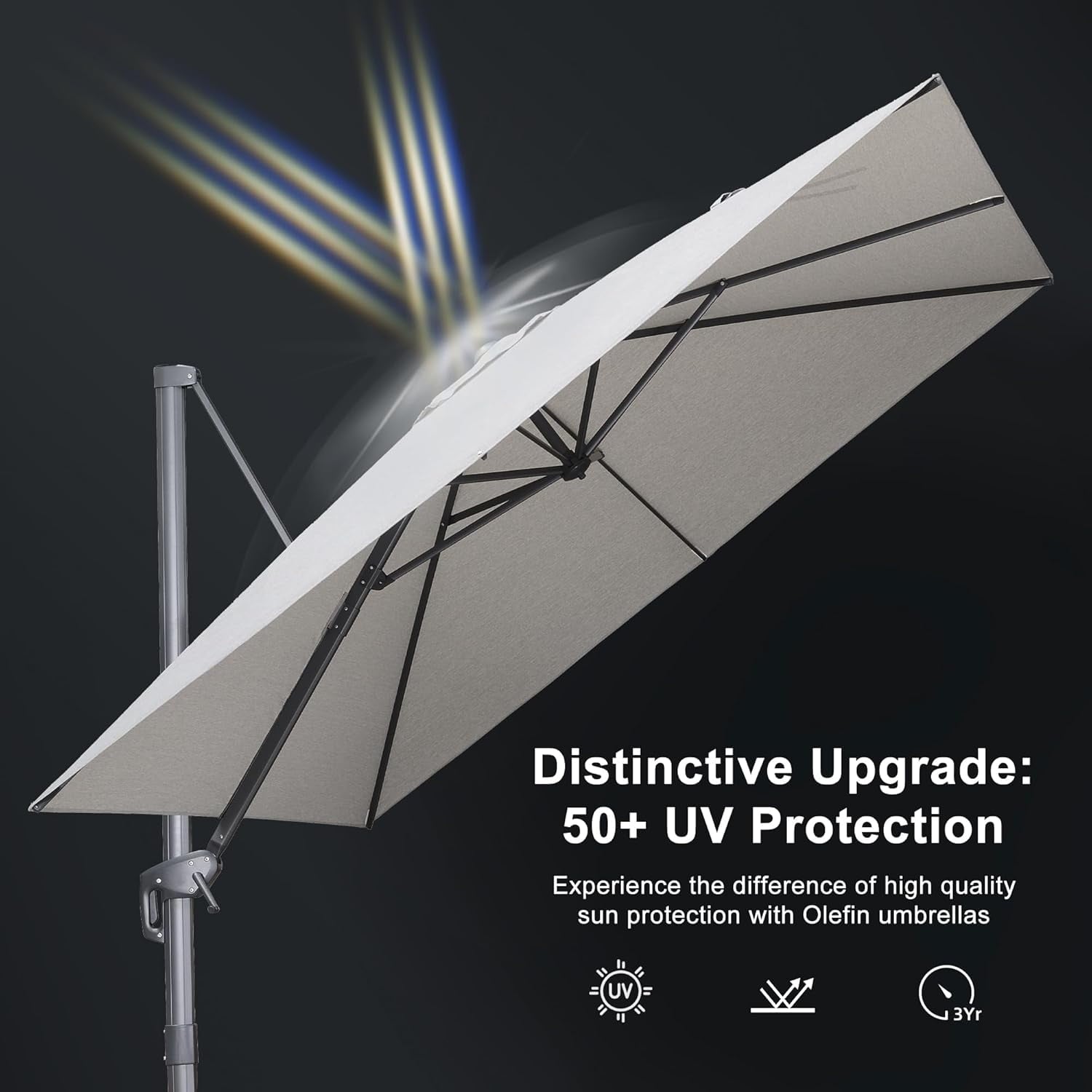 PURPLE LEAF 8 FT Patio Cantilever Umbrella Outdoor Offset Square Umbrella with 360-degree Rotation for Deck Pool Garden, Light Grey