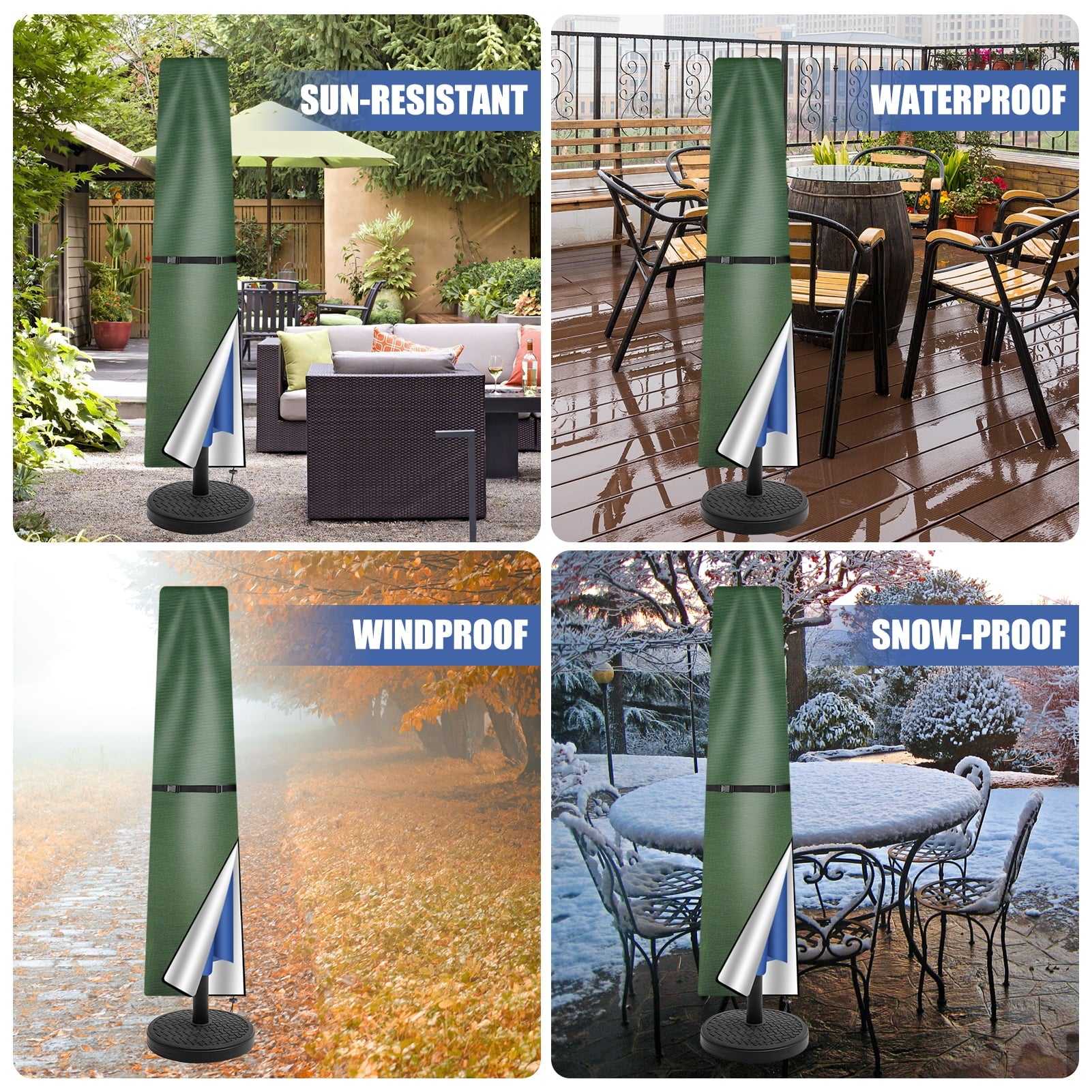 Patio Umbrella Cover for 8ft to 11ft Garden Outdoor Umbrella with Zipper and Rod,Waterproof and Durable,Green