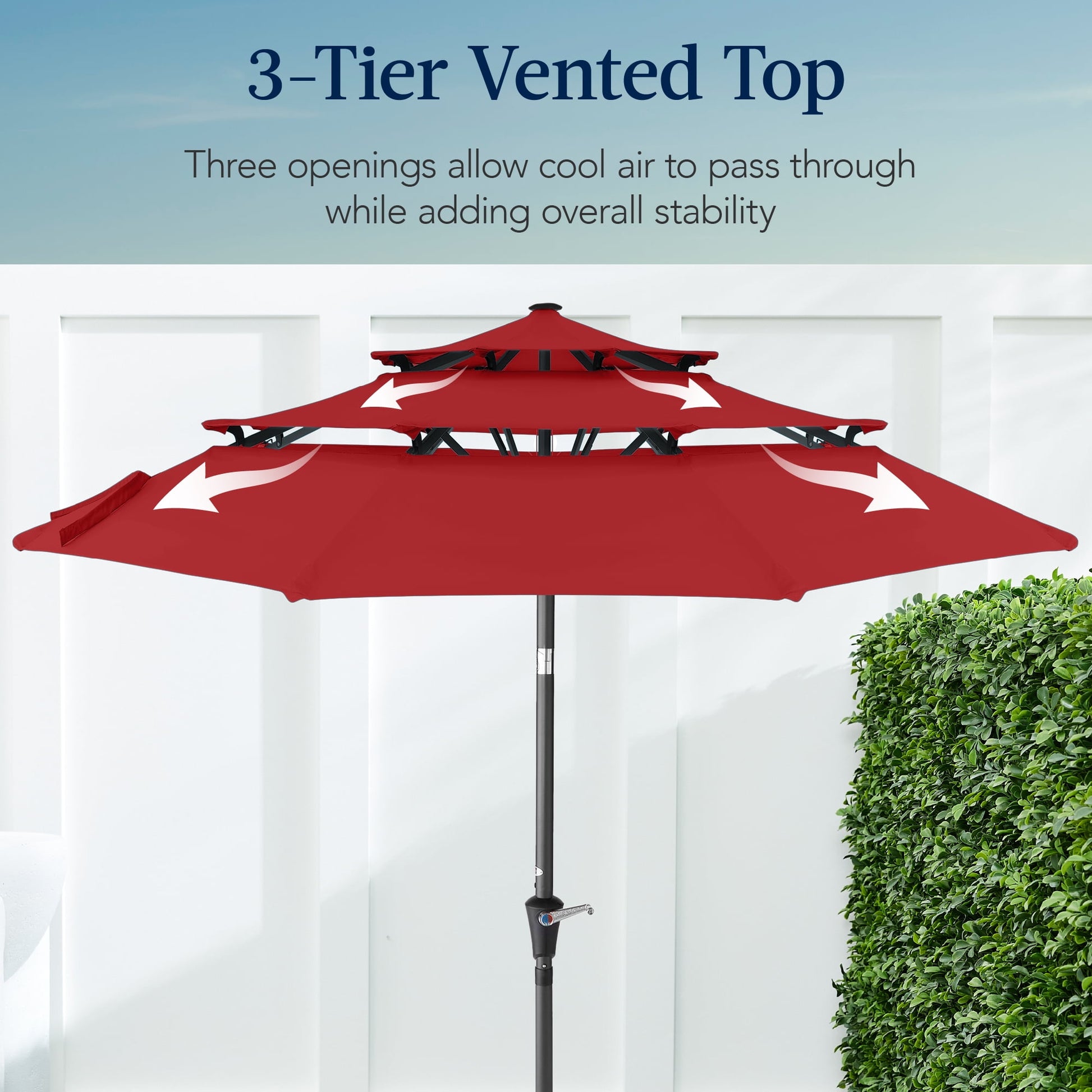 Best Choice Products 10ft 3-Tier Patio Umbrella, Market Sun Shade w/ Tilt Adjustment, Easy Crank - Red
