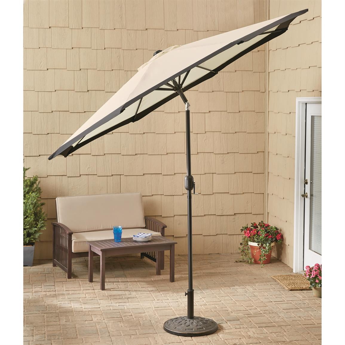 CASTLECREEK 9' Two-Tone Deluxe Market Patio Umbrella, Khaki/Black