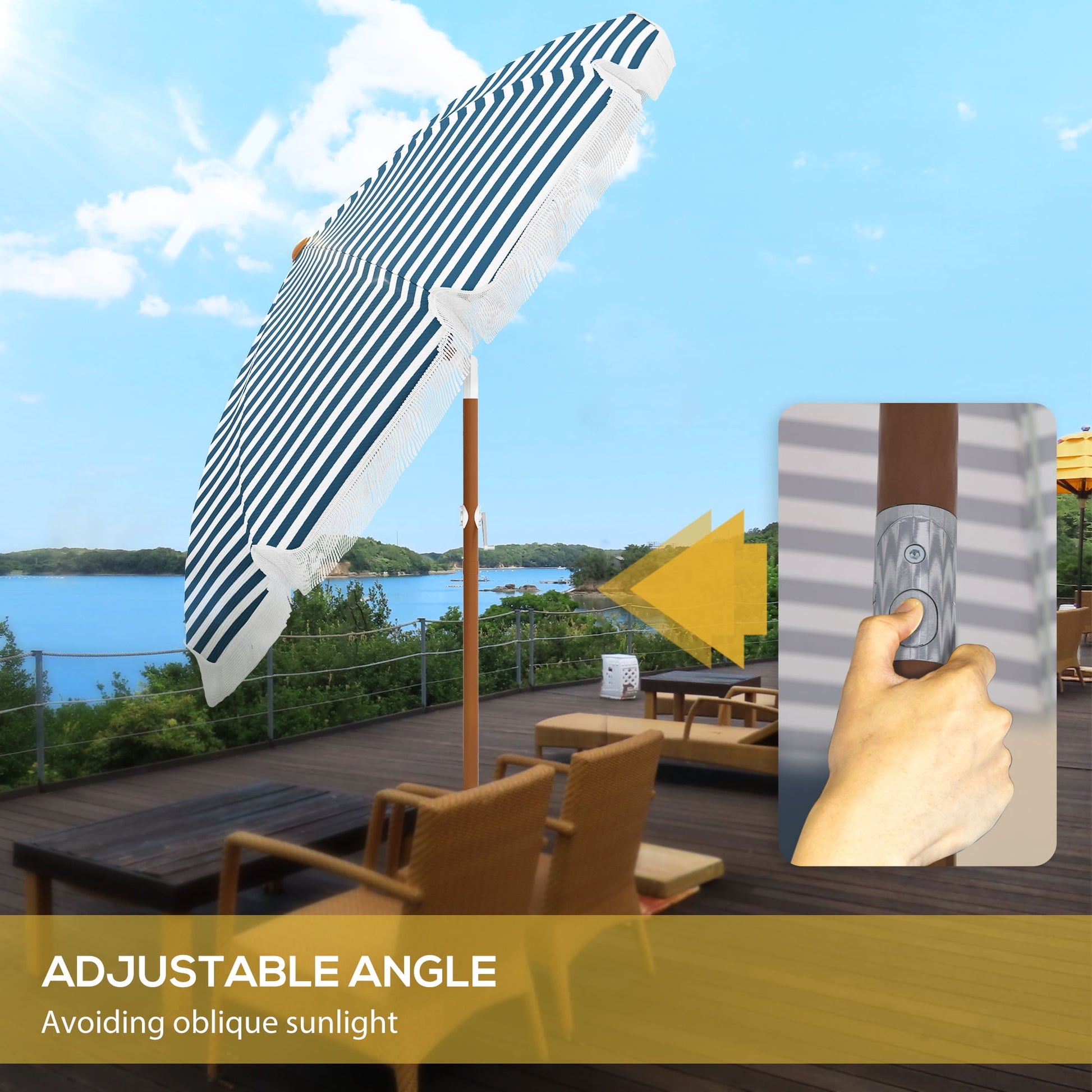 Outsunny Outdoor Patio Umbrella with Tilt, Vent, Fringed Ruffles, Flounce