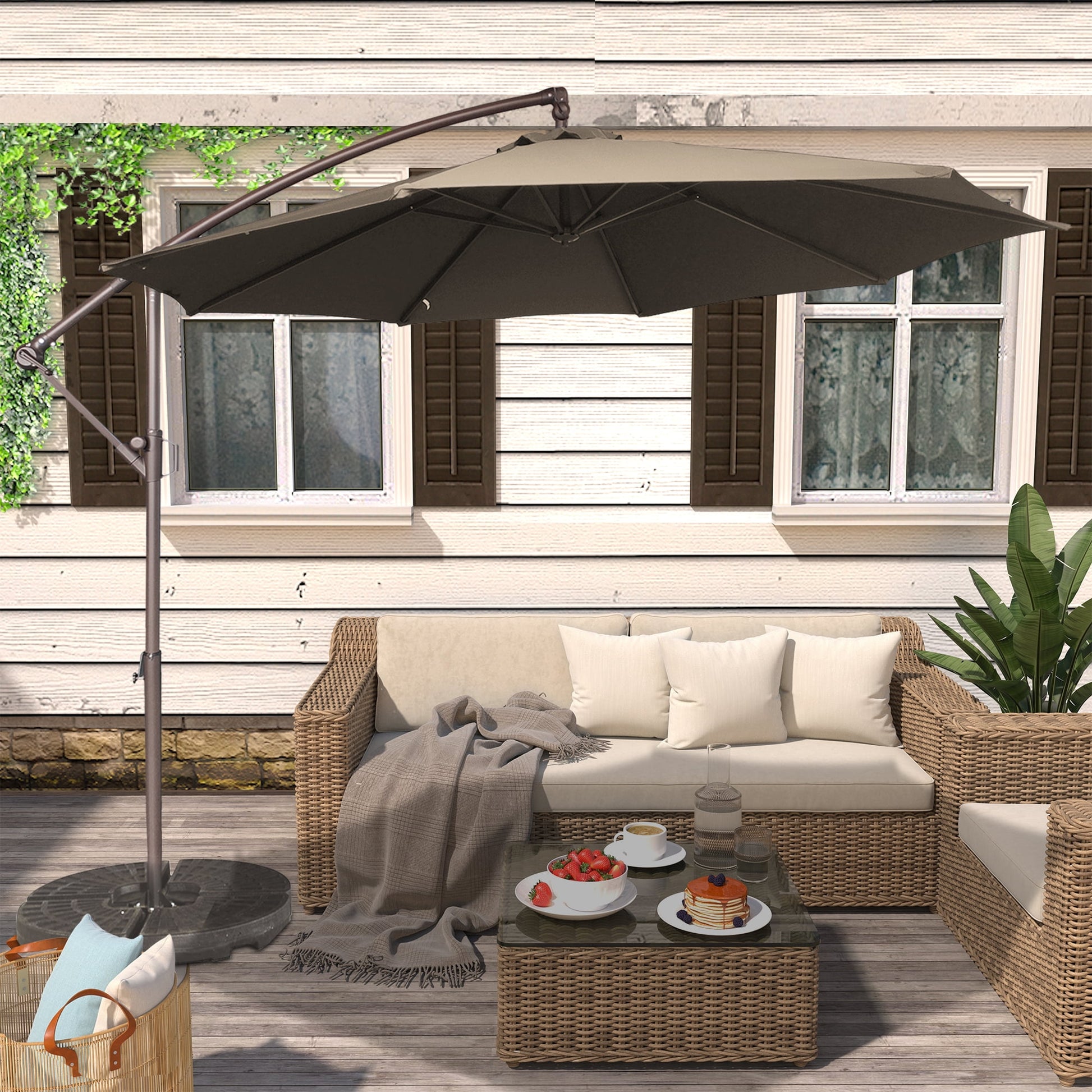 10ft Heavy Duty Patio Hanging Offset Cantilever Patio Umbrella with Crank & Cross Base