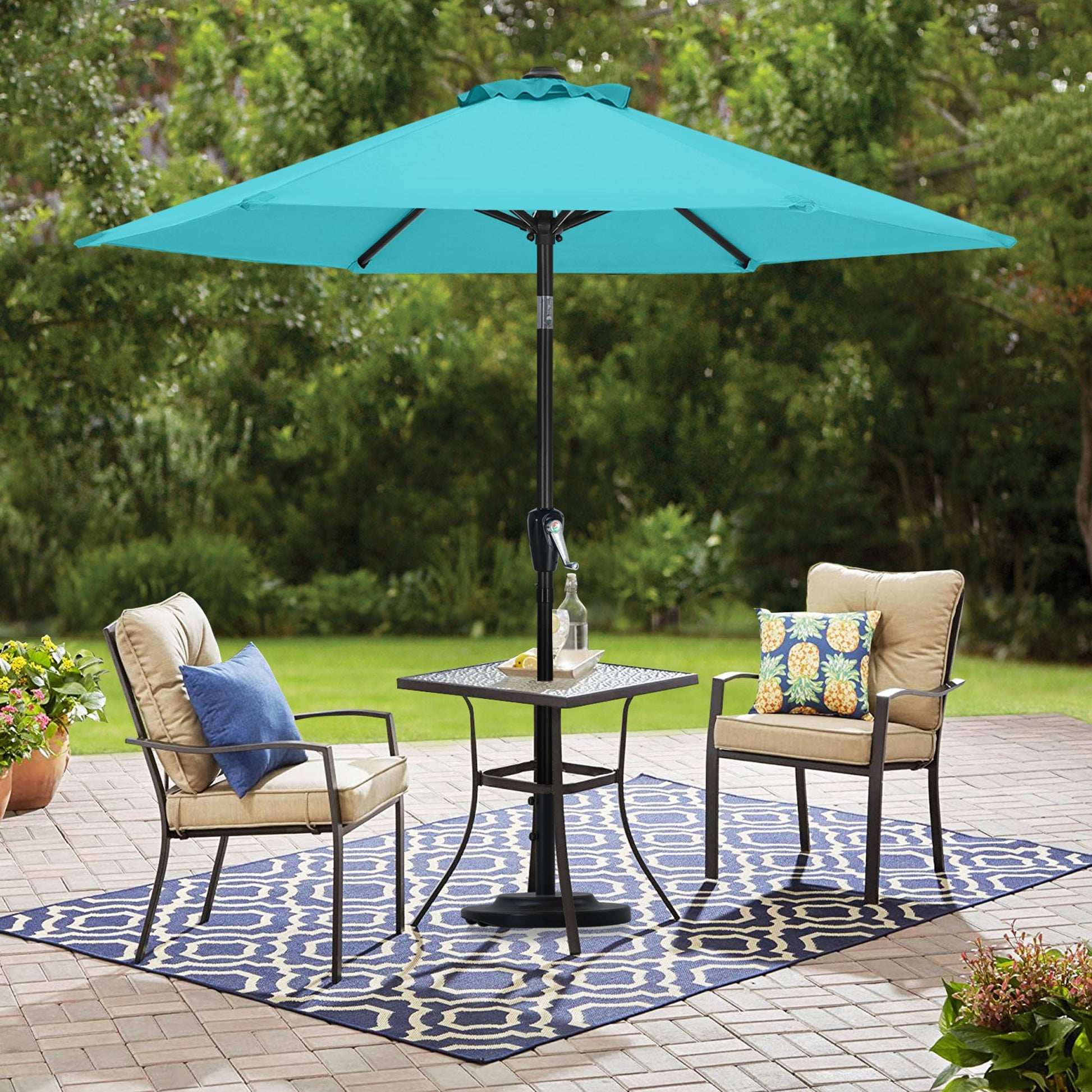 MASTERCANOPY 7.5ft Outdoor Market Patio Umbrella w/ Push Button Tilt and Crank 6 Ribs, Turquoise