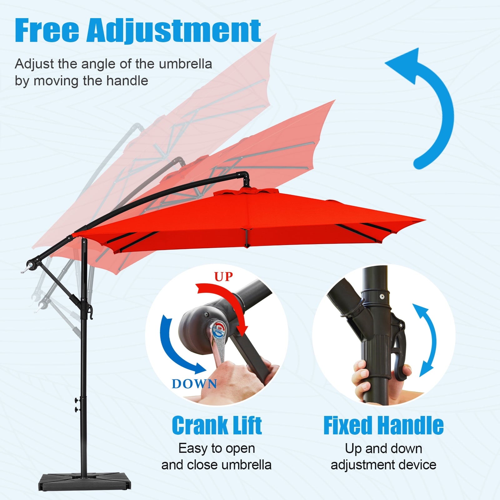 JUSTLET 8 x 8 ft Outdoor Square Hanging Offset Cantilever Umbrella for Garden,Base Included, Orange