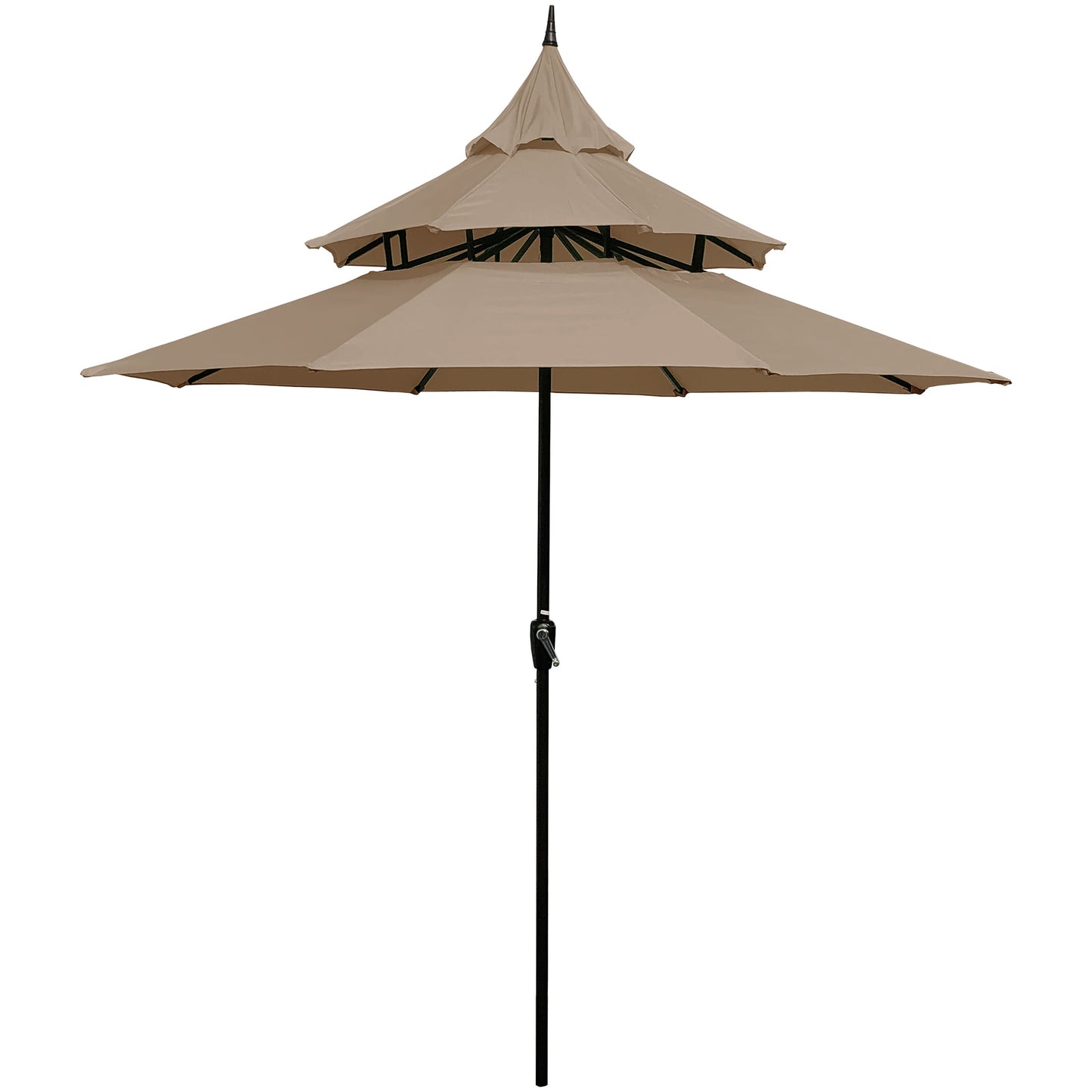 Abble 9ft Patio Umbrella with Crank 3-Tier Pagoda Outdoor Market Umbrella with 8 Ribs for Garden Deck Backyard Pool, Tan