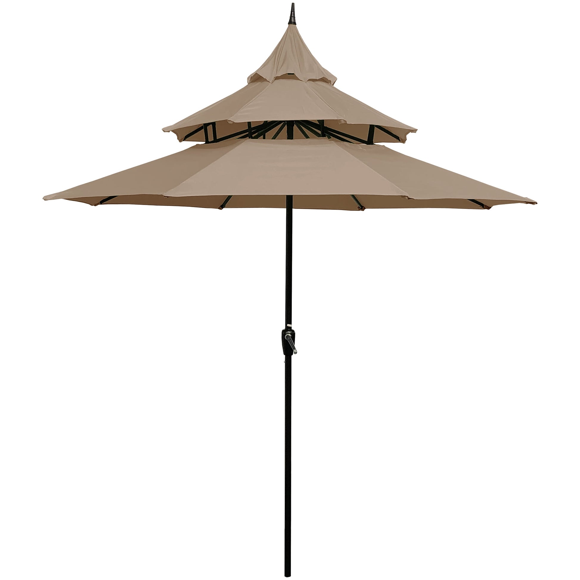 Abble 9ft Patio Umbrella with Crank 3-Tier Pagoda Outdoor Market Umbrella with 8 Ribs for Garden Deck Backyard Pool, Tan