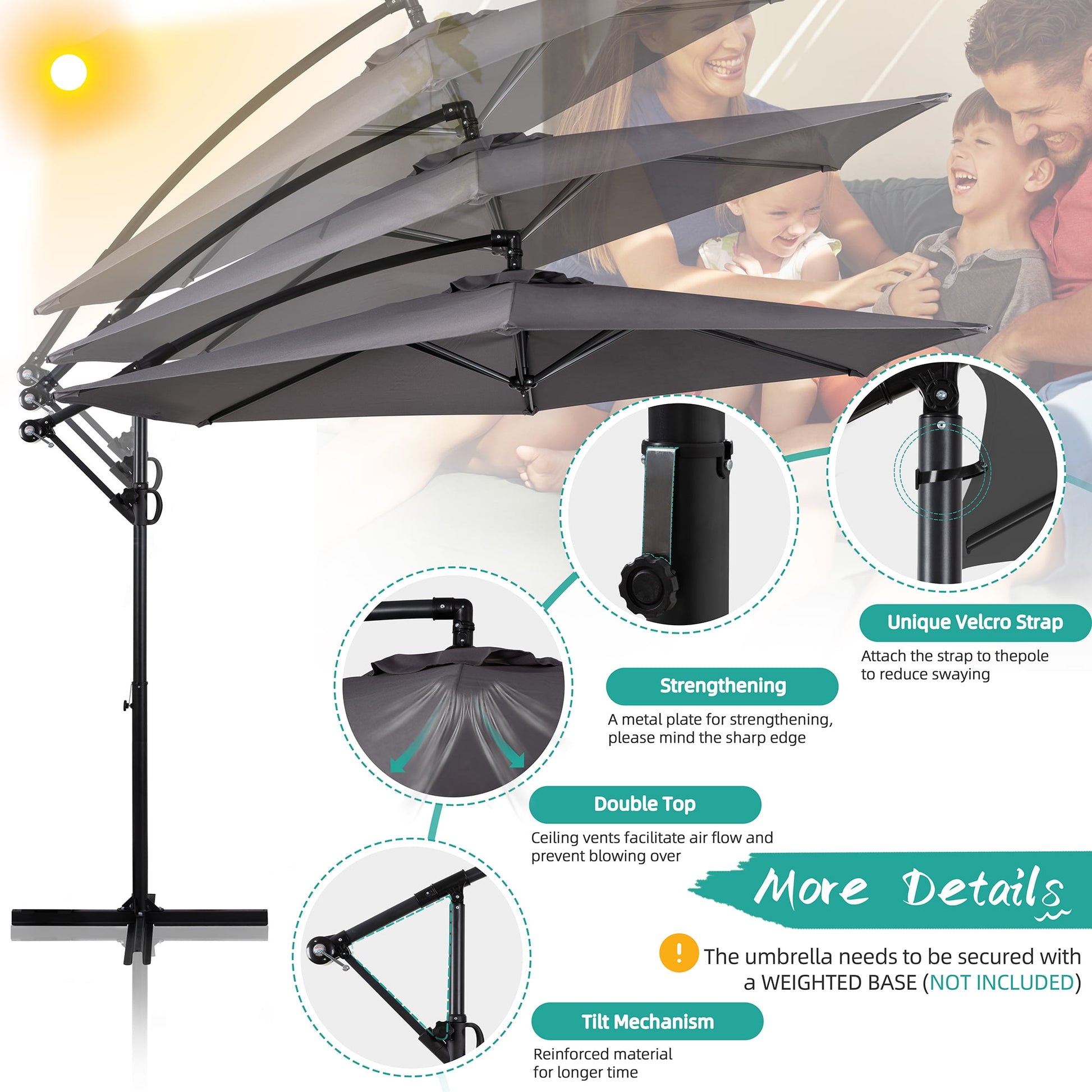 Walsunny 9FT Outdoor Hanging Offset Cantilever Umbrella with Cross Base, Patio Market Umbrella with Crank for Backyard Deck Poolside, Dark Blue