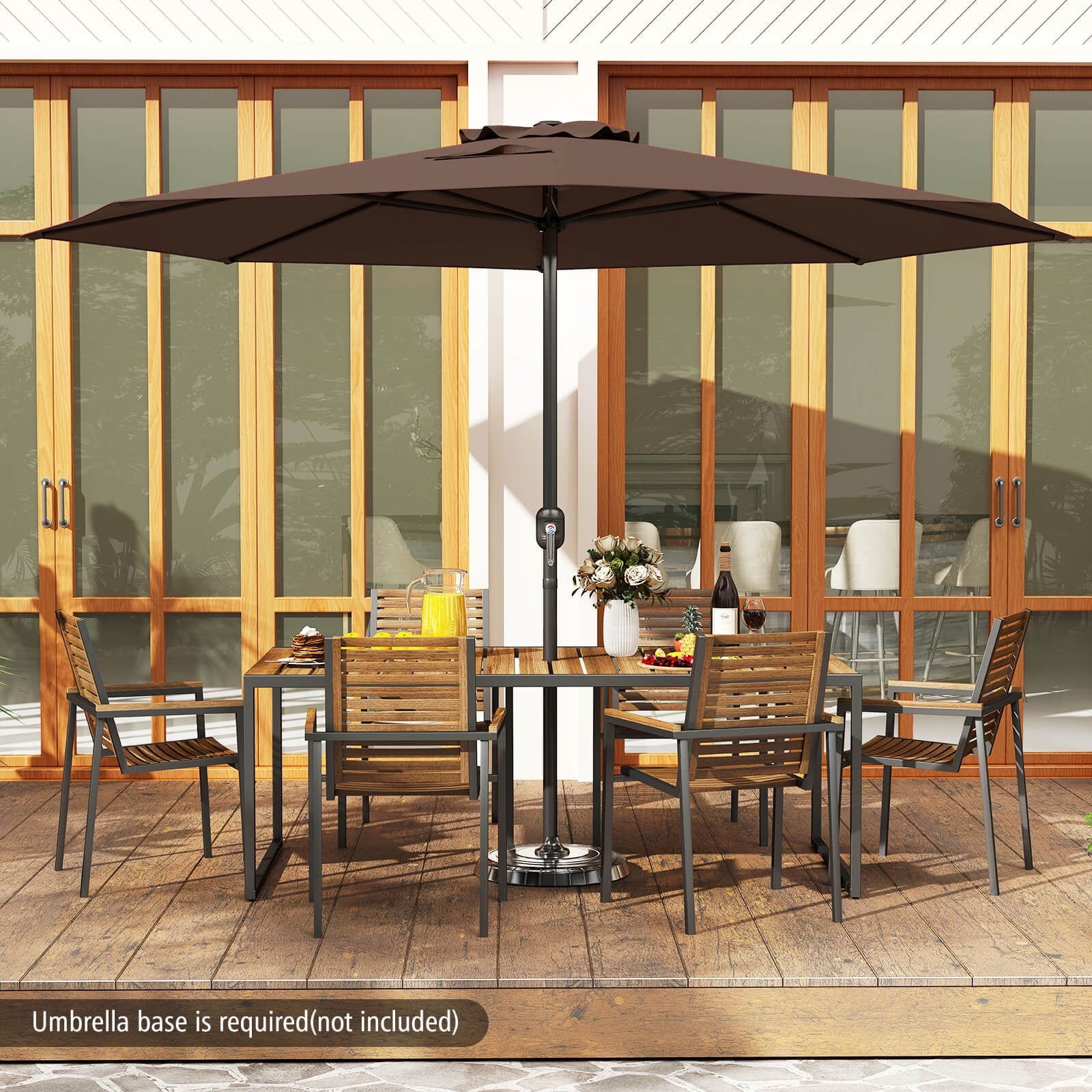 Costway 12 FT Patio Umbrella Outdoor Market Umbrella with Crank Handle 8 Sturdy Ribs Coffee