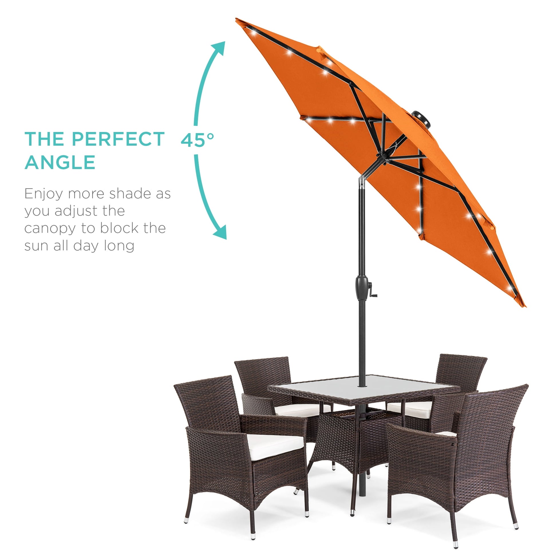 Best Choice Products 7.5ft Outdoor Solar Patio Umbrella for Deck, Pool w/ Tilt, Crank, LED Lights - Orange