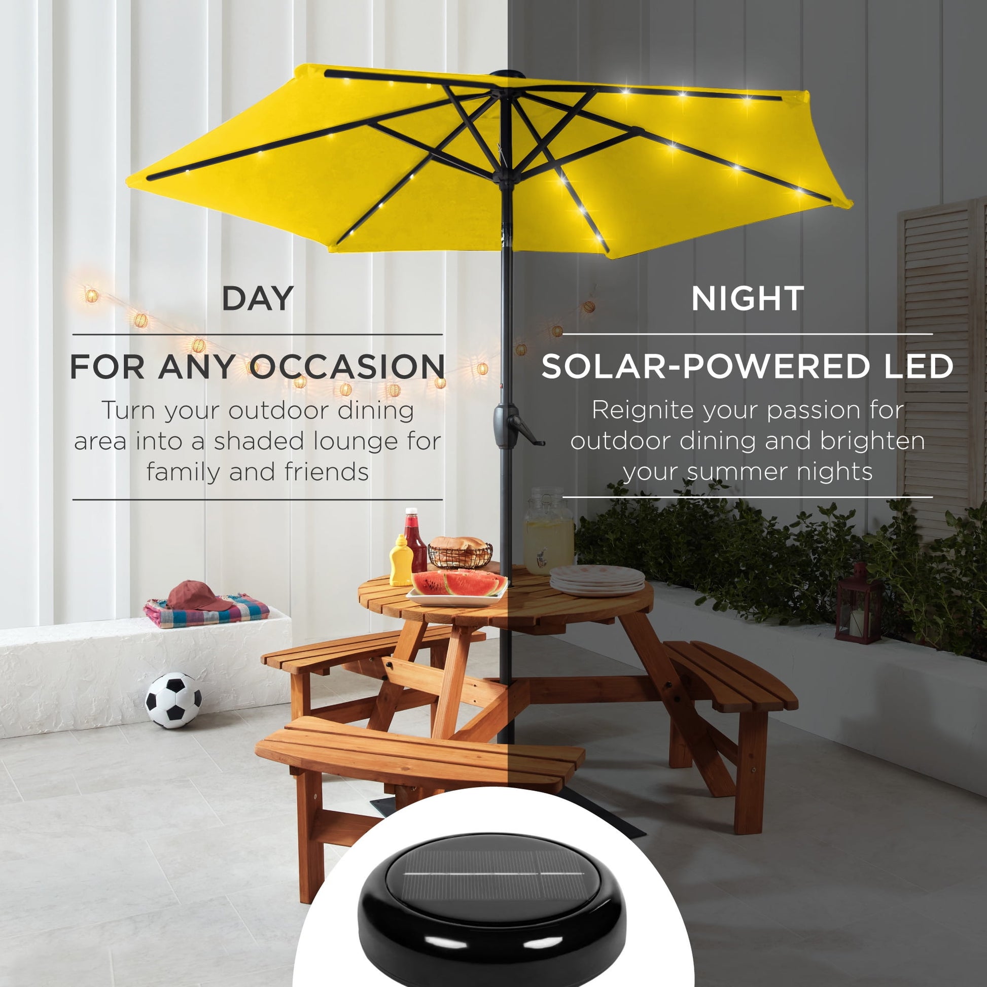Best Choice Products 7.5ft Outdoor Solar Patio Umbrella for Deck, Pool w/ Tilt, Crank, LED Lights - Yellow