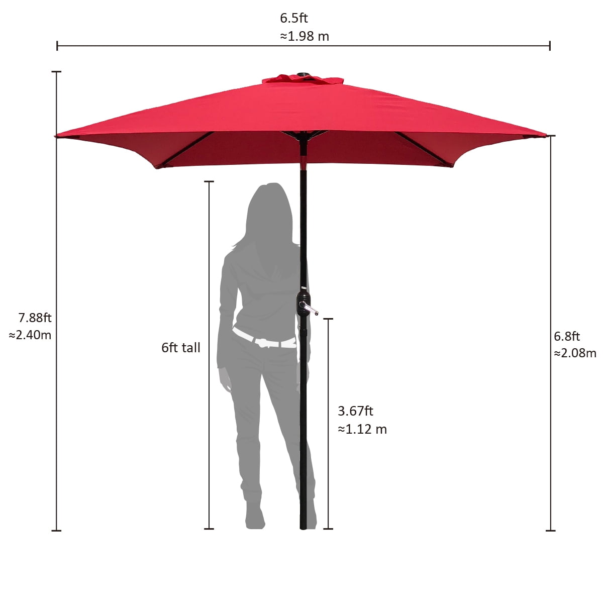 Abble 6.5 Ft Square Outdoor Patio Market Umbrella with Push Button Tilt and Crank Handle, Red