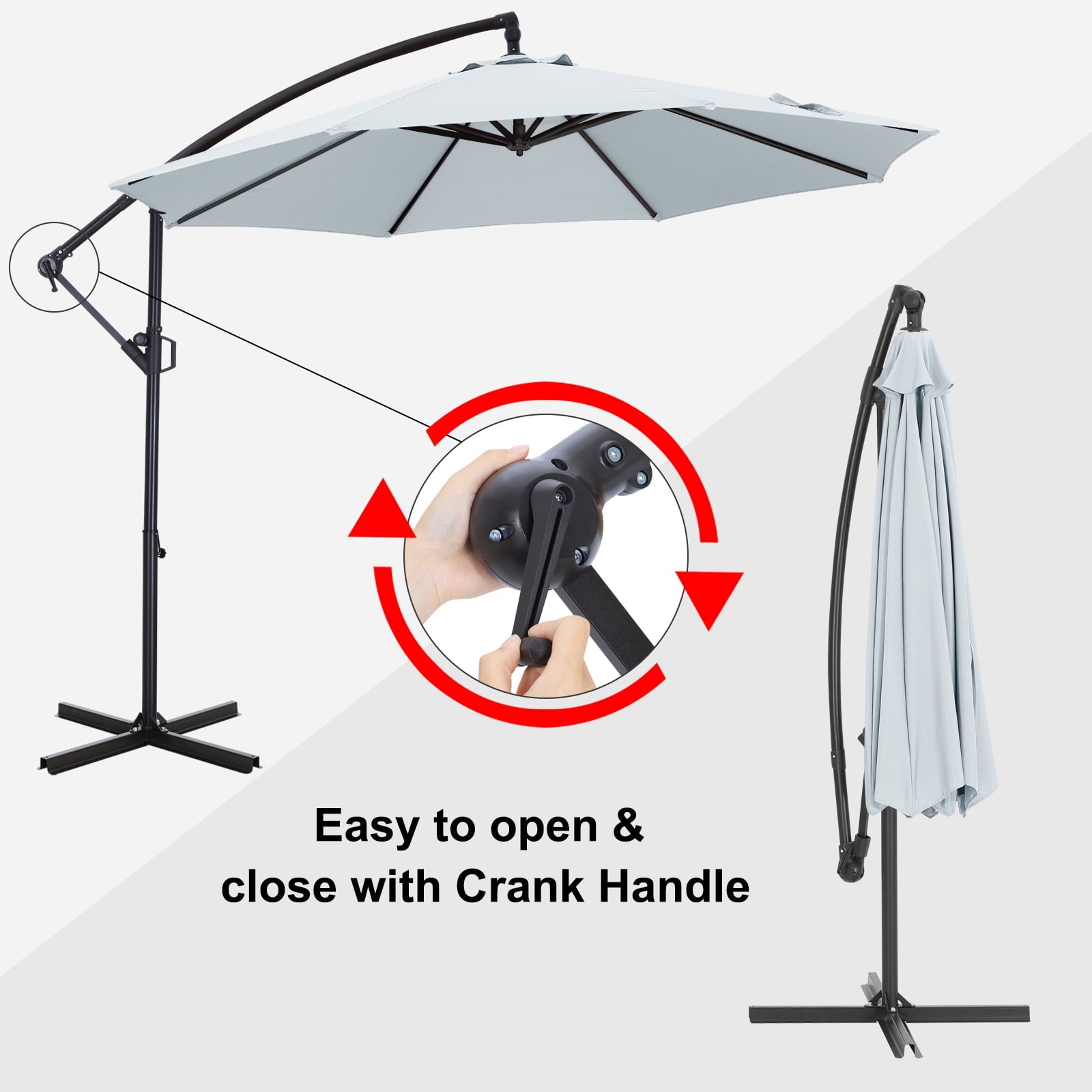 ABCCANOPY 10 FT 360°Rotation Cantilever Patio Umbrella with Crank & Cross Base for Garden, Backyard, Pool and Beach, 12+ Colors(Light Gray)