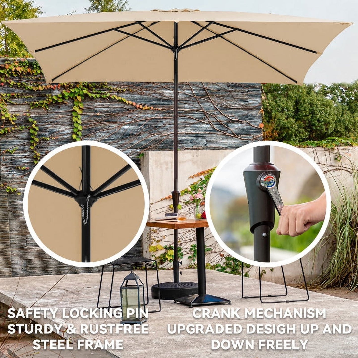 JUSTLET 8 x 10 ft Outdoor Rectangular Patio Market Umbrella, Beige