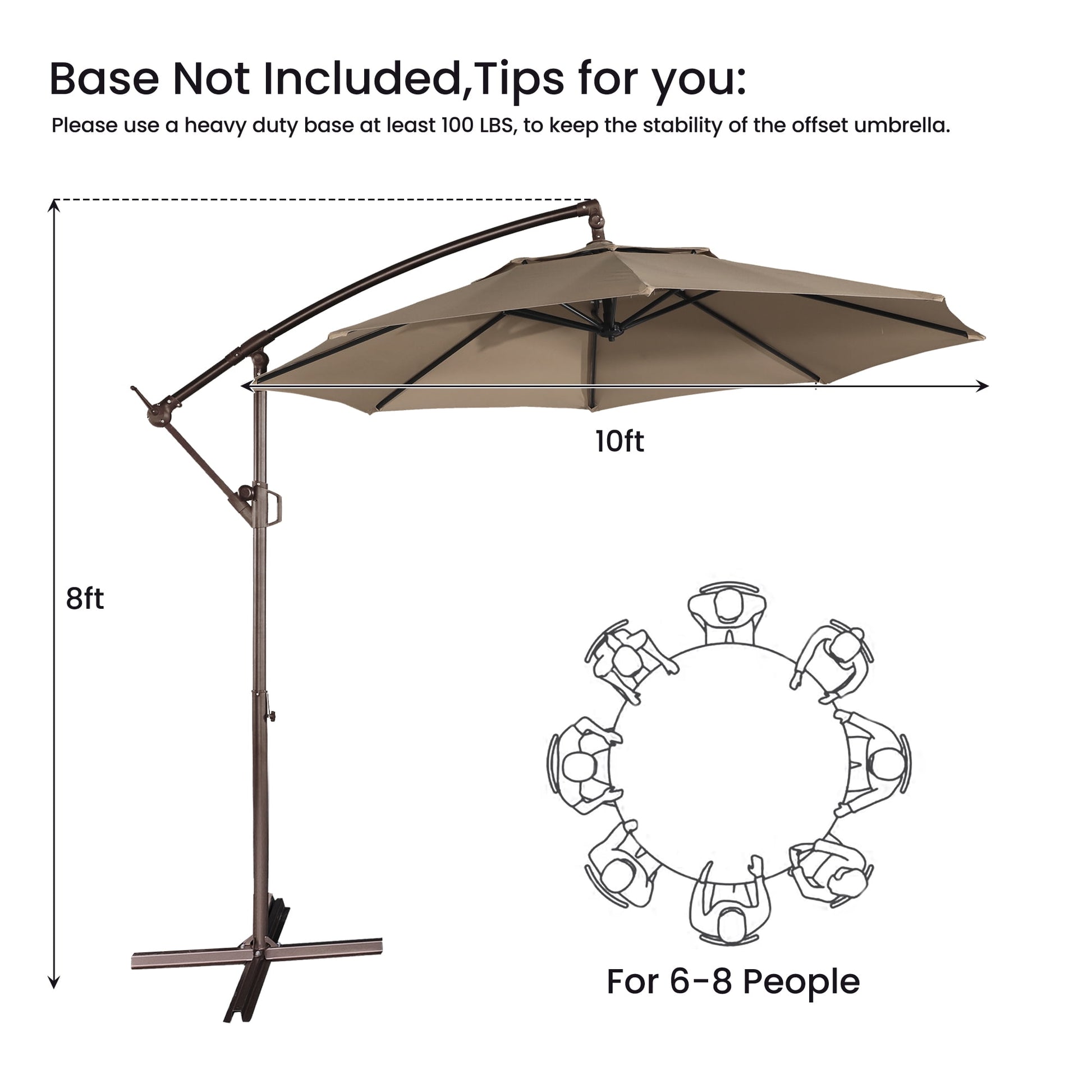 10ft Heavy Duty Patio Hanging Offset Cantilever Patio Umbrella with Crank & Cross Base